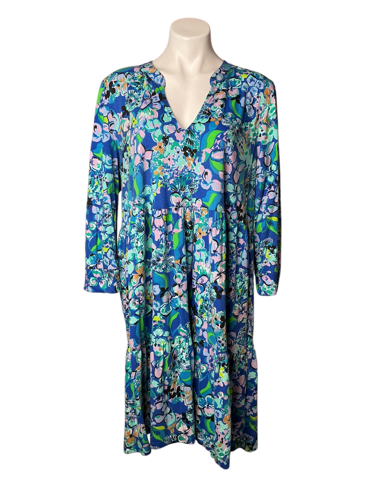 Lilly Pulitzer Alaina Tiered Swing Dress Blue Grotto Twilight Tropics - Size XXL