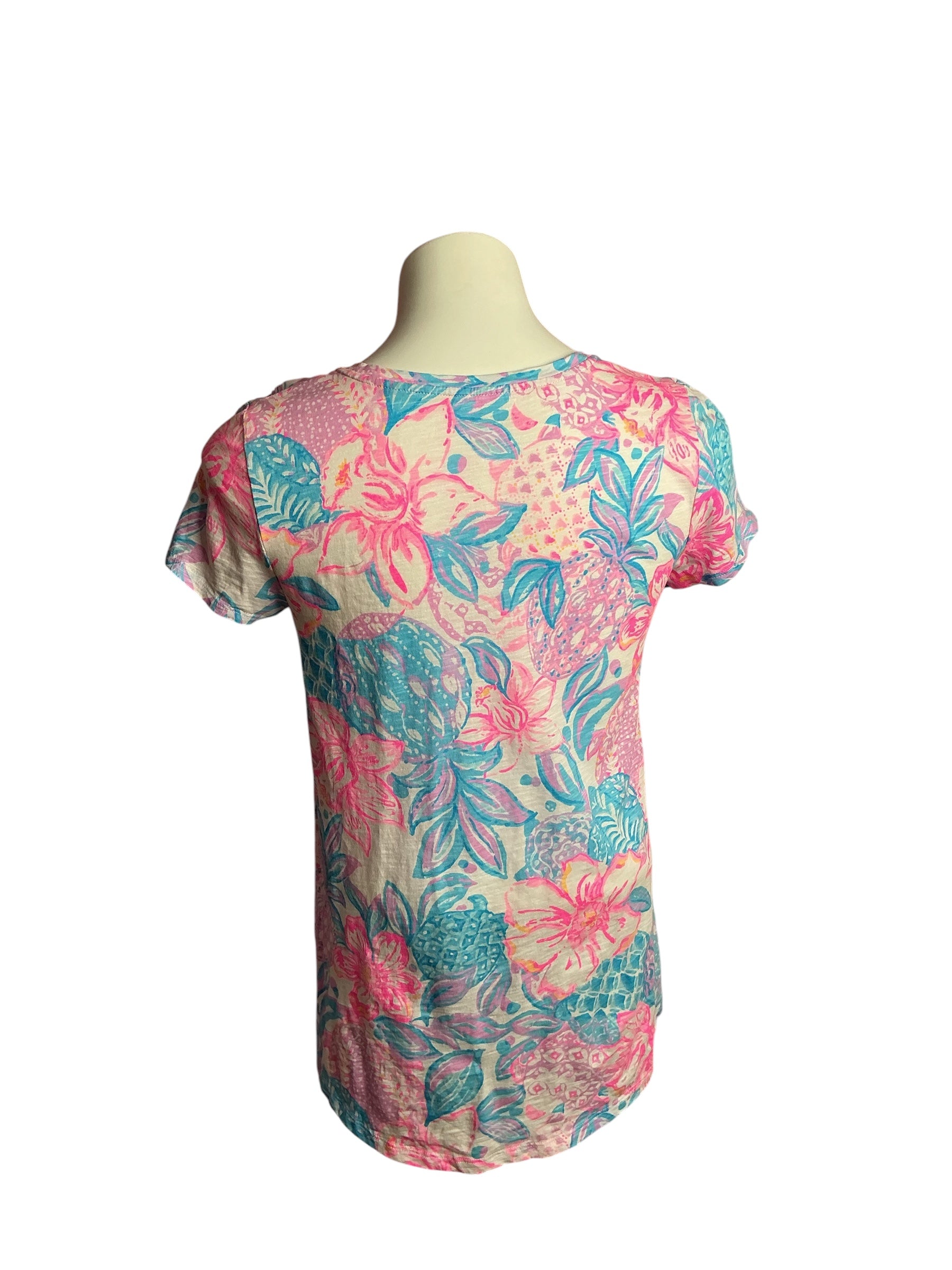 Lilly Pulitzer- Etta V-Neck Top Pink Isle Snappy Turtle Size XS