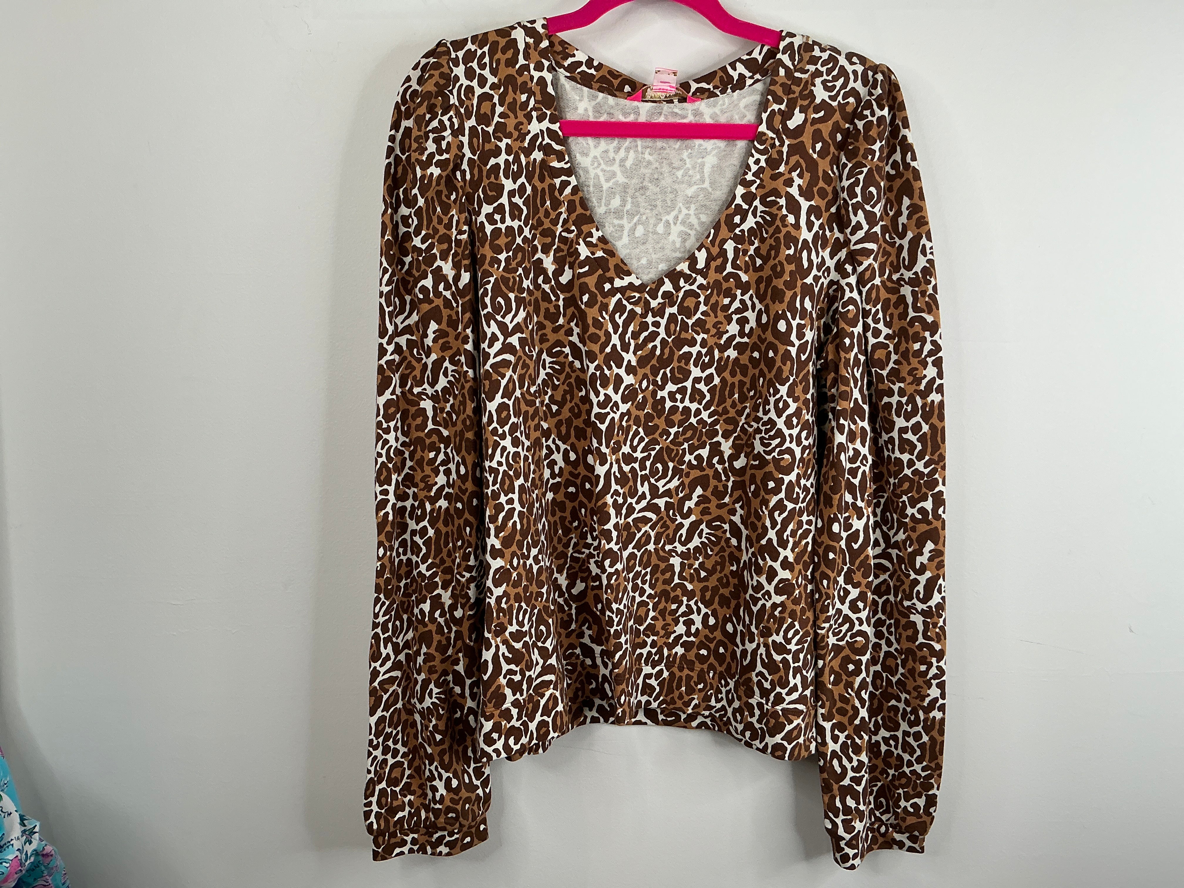 Lilly Pulitzer NWT Jansen V-Neckline Swea Chocolate My Favorite Spot  - Size XL