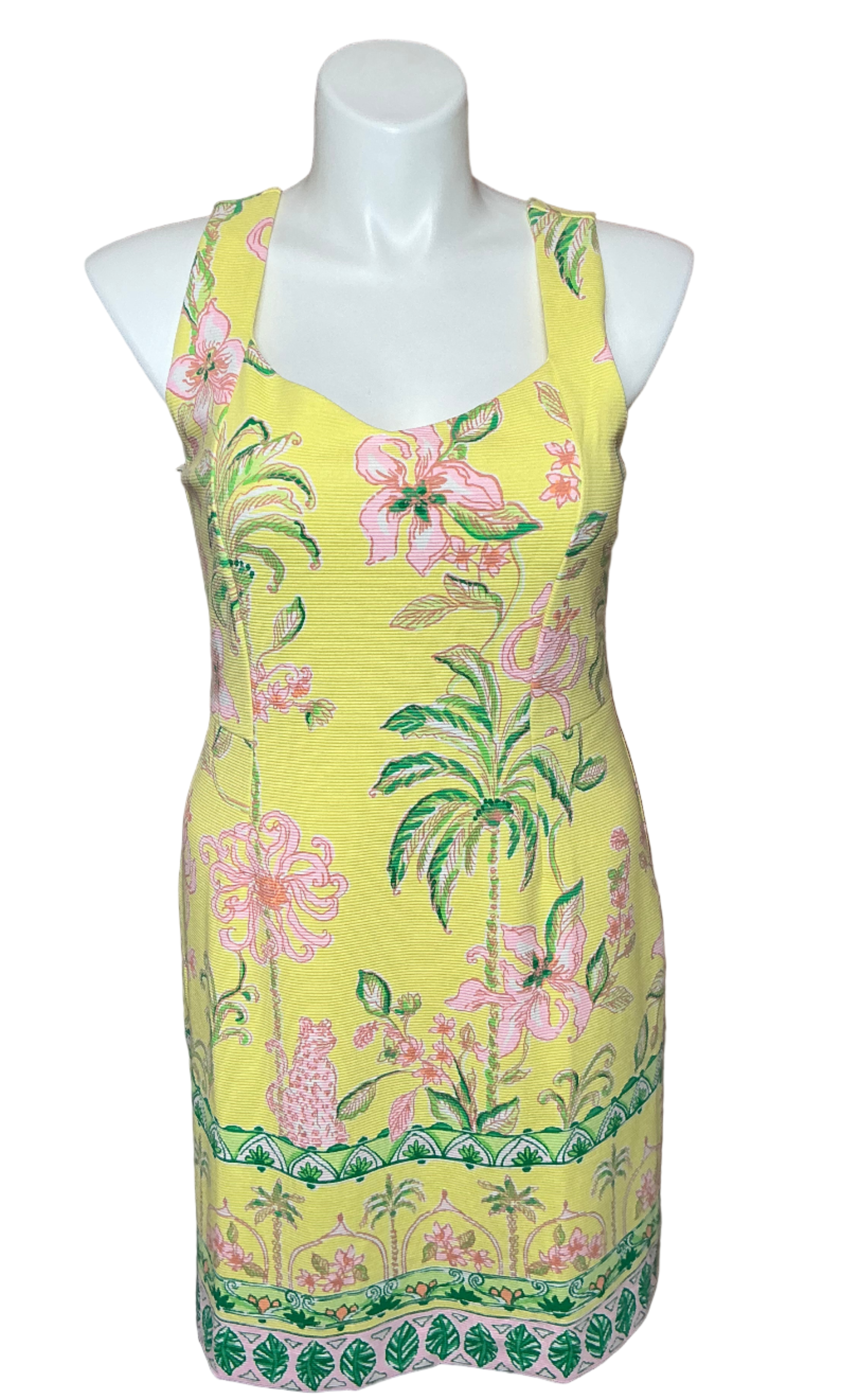 Lilly Pulitzer NWT - Del Ray Stretch Shift - Finch Yellow Tropical Oasis Engineered Knit Dress - Size XL