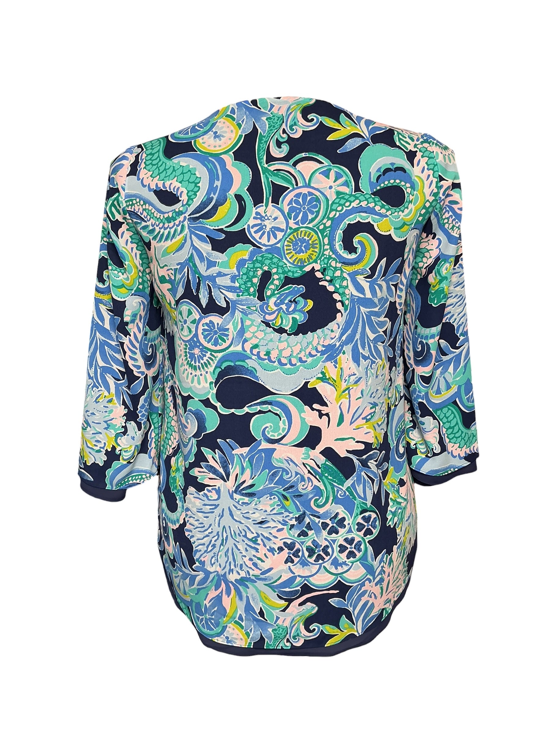 Lilly Pulitzer Florin 3/4 Sleeve V-Neck - Bright Navy Sirens And Spirits - Size XL