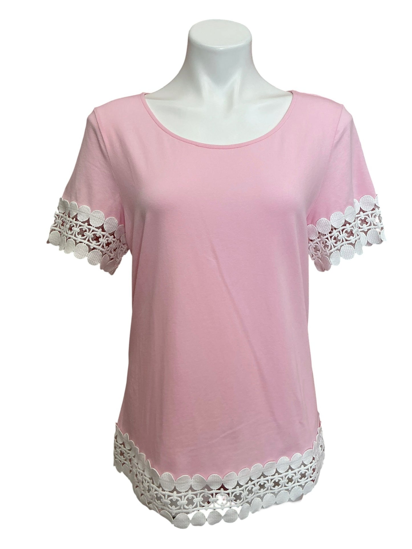 Lilly Pulitzer Hayes Top Pink Tropics White Lace Trim - Size L