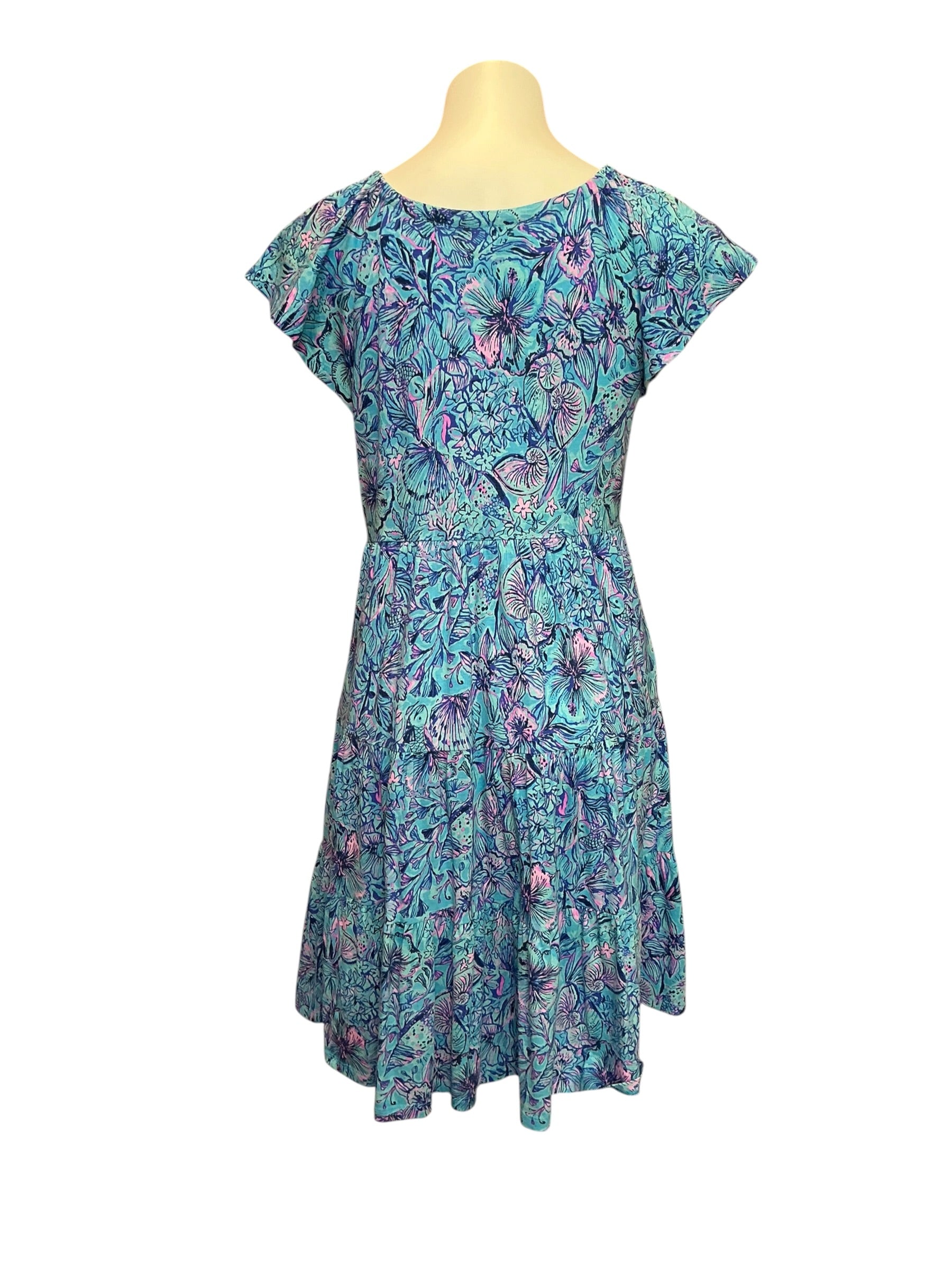 Lilly Pulitzer Kawai Flutter Sleeve Swing Dress Breakwater Blue Shells N Bells - Size M