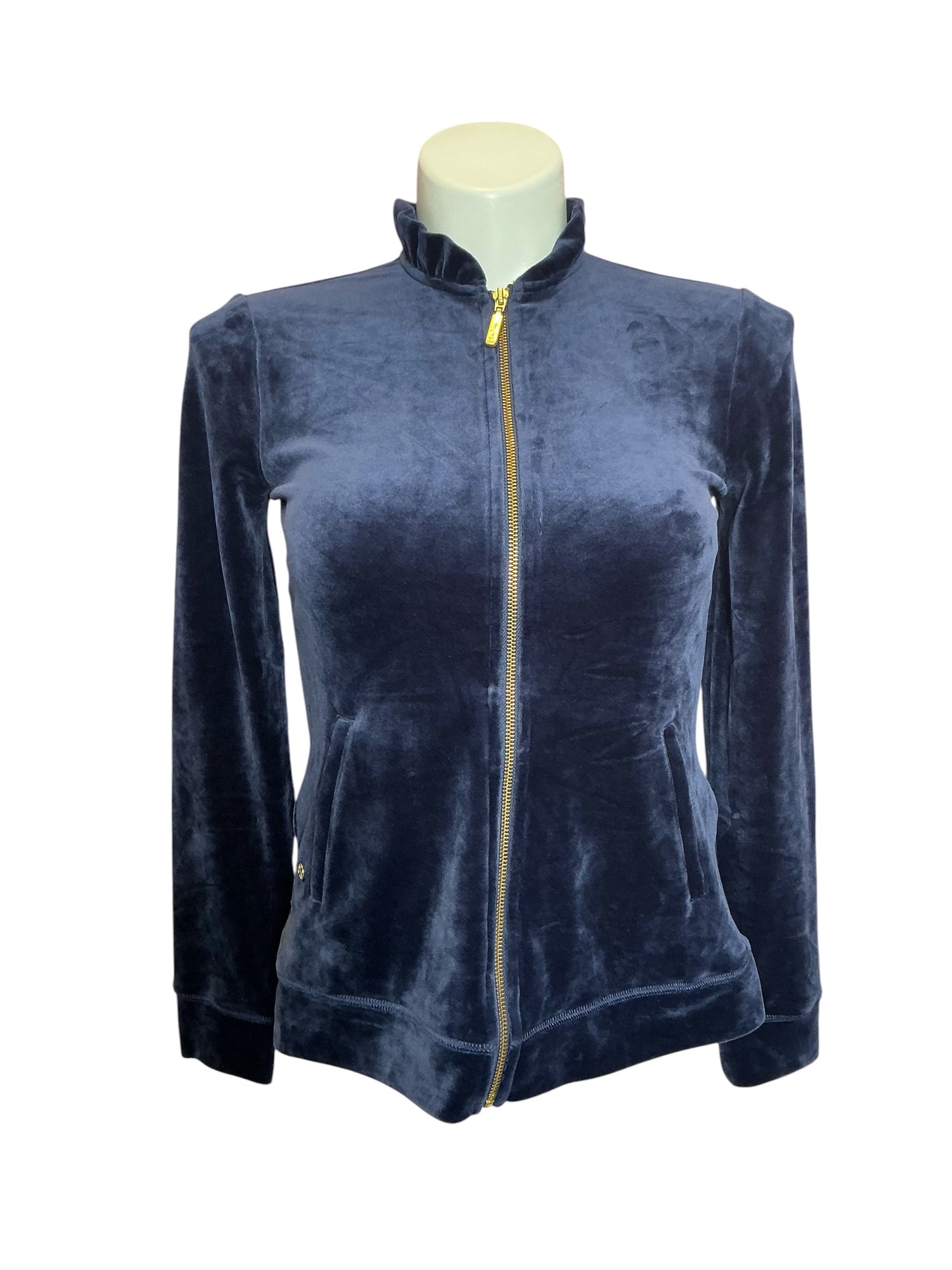 Lilly Pulitzer Jayla Velour Ruffle Zip-Up Jacket Preppy Navy - Size S