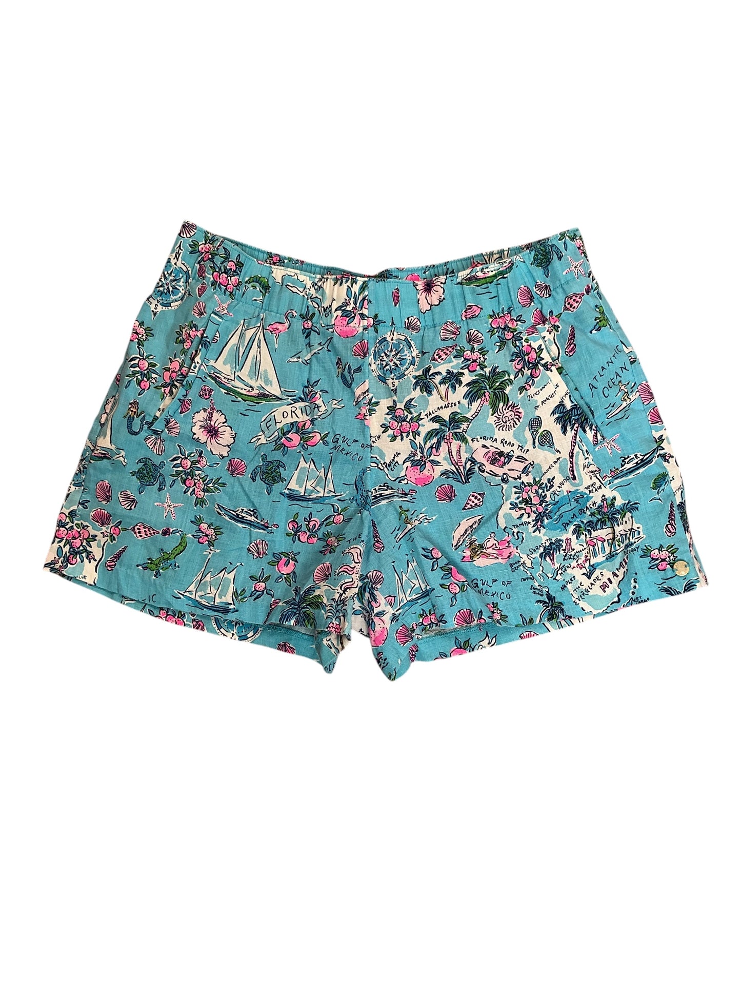 Lilly Pulitzer Lilo Linen Shorts Amalfi Blue Lilly’s Roadtrip - Size M