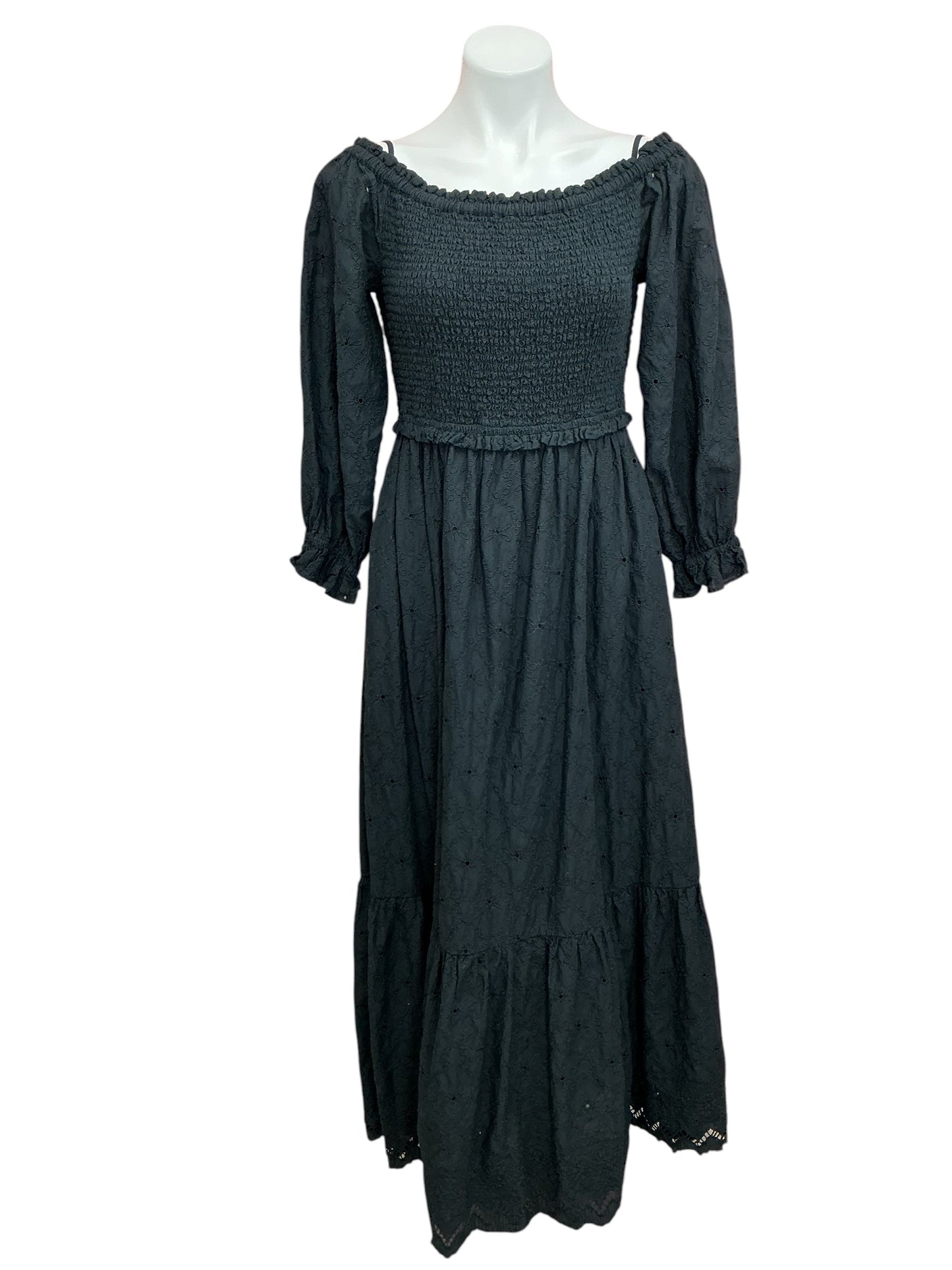 Lilly Pulitzer Arlynn Off The Shoulder Maxi Dress Onyx Boho Bash Eyelet - Size L