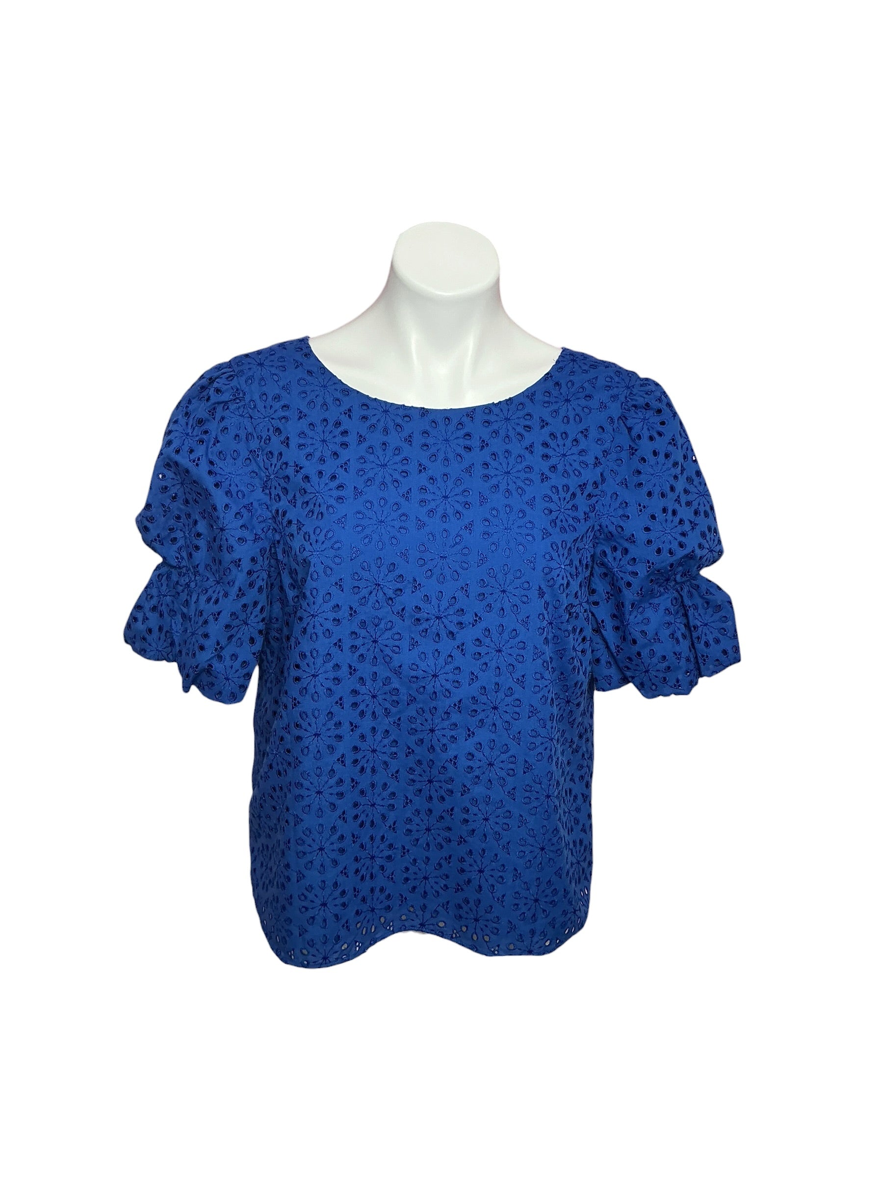 Lilly Pulitzer Shaila Top Baha Blue Neon Sunburst Eyelet - Size M