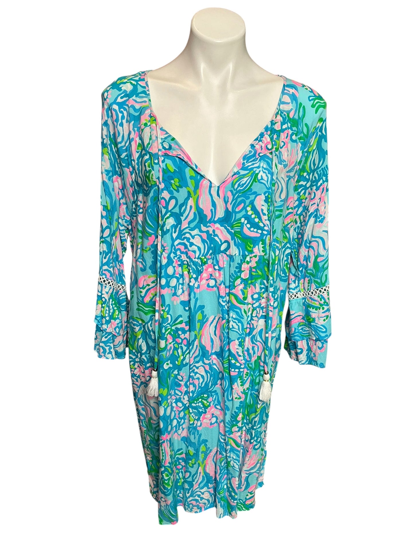 Lilly Pulitzer Azita Tunic Dress Blue Ibiza Aqua La Vista - Size XL