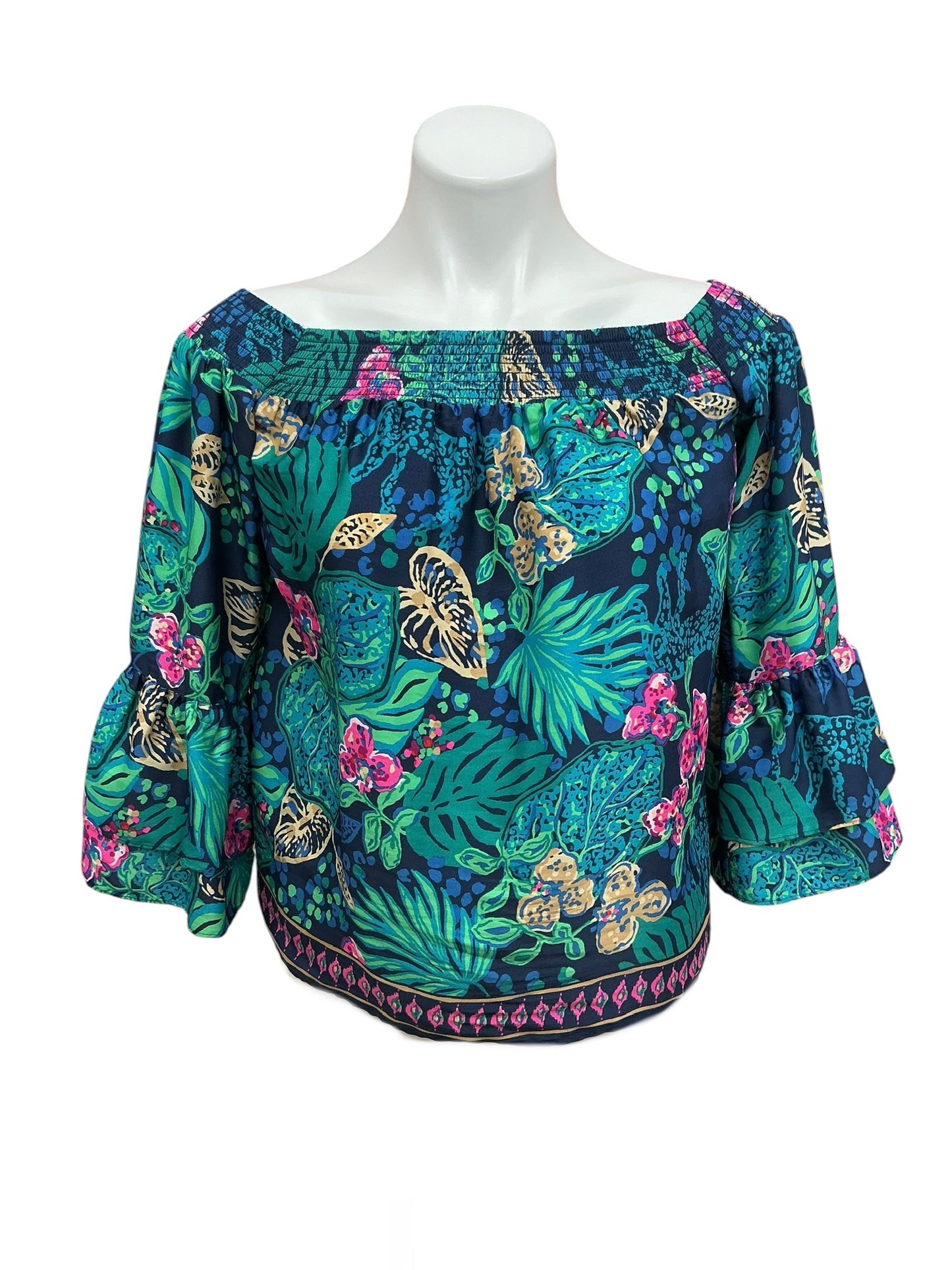 Lilly Pulitzer Kaori Off The Shoulder Top Low Tide Navy Life Of The Party - Size XS