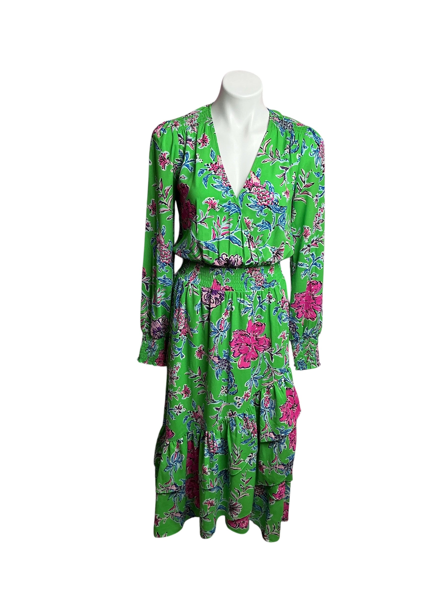 Lilly Pulitzer- Christiana Stretch Midi Dress Gecko Green Brewster’s Blooms Size 2
