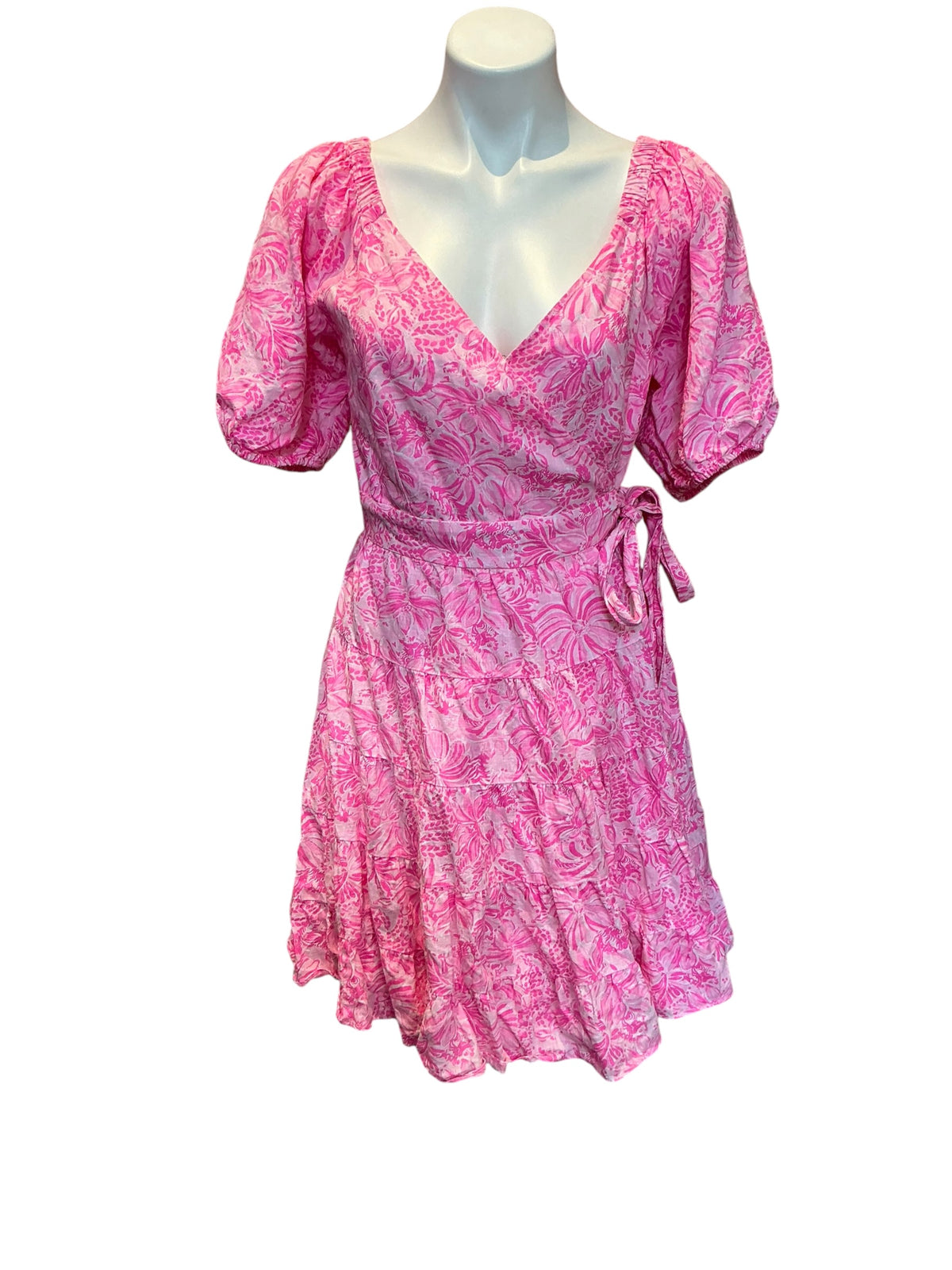 Lilly Pulitzer Iralee Linen Wrap Dress Pink Blossom Foxy Llama - Size 12