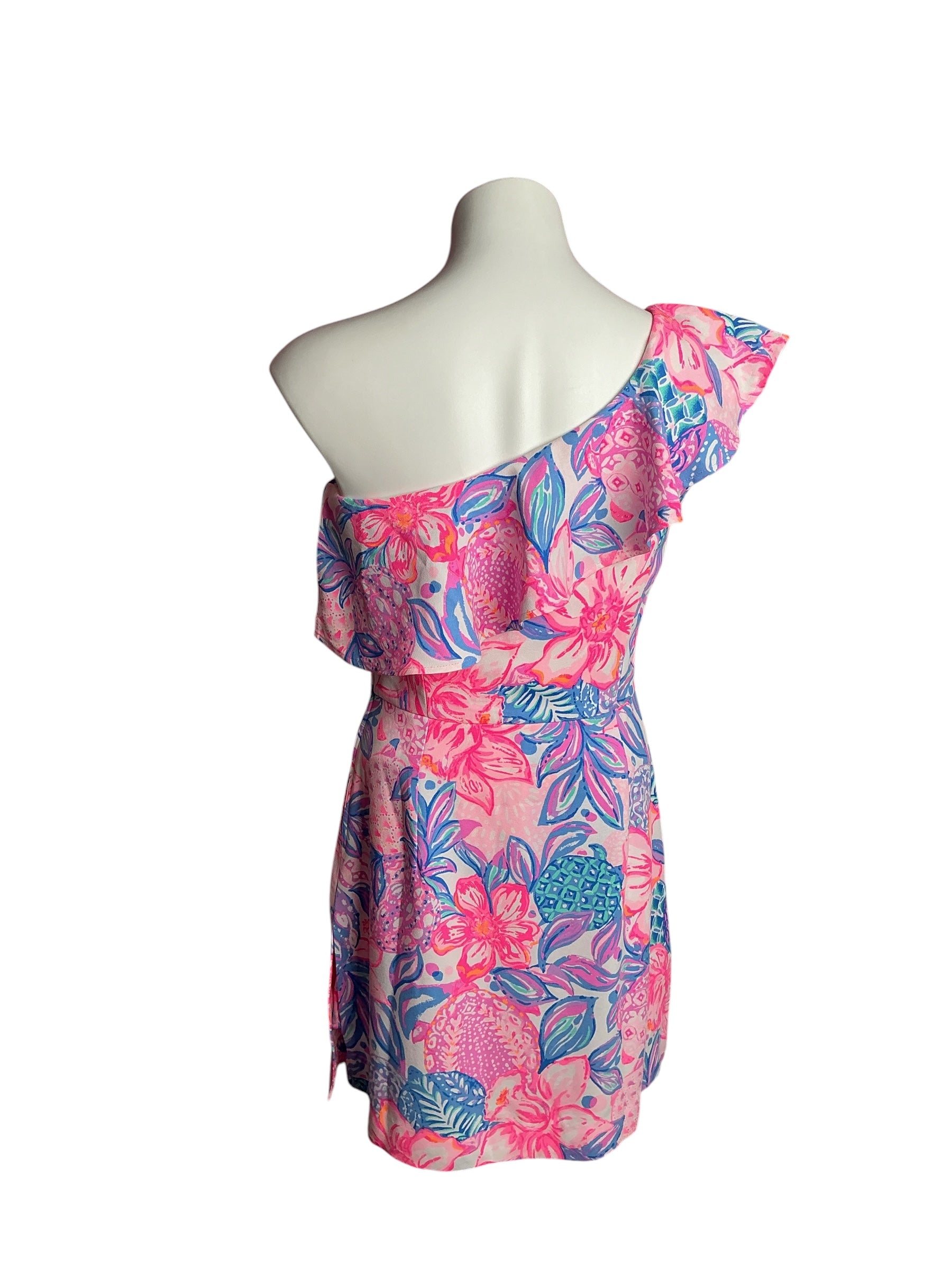 Lilly Pulitzer- Kipton One-Shoulder Romper Pink Isle Snappy Turtle Size 4