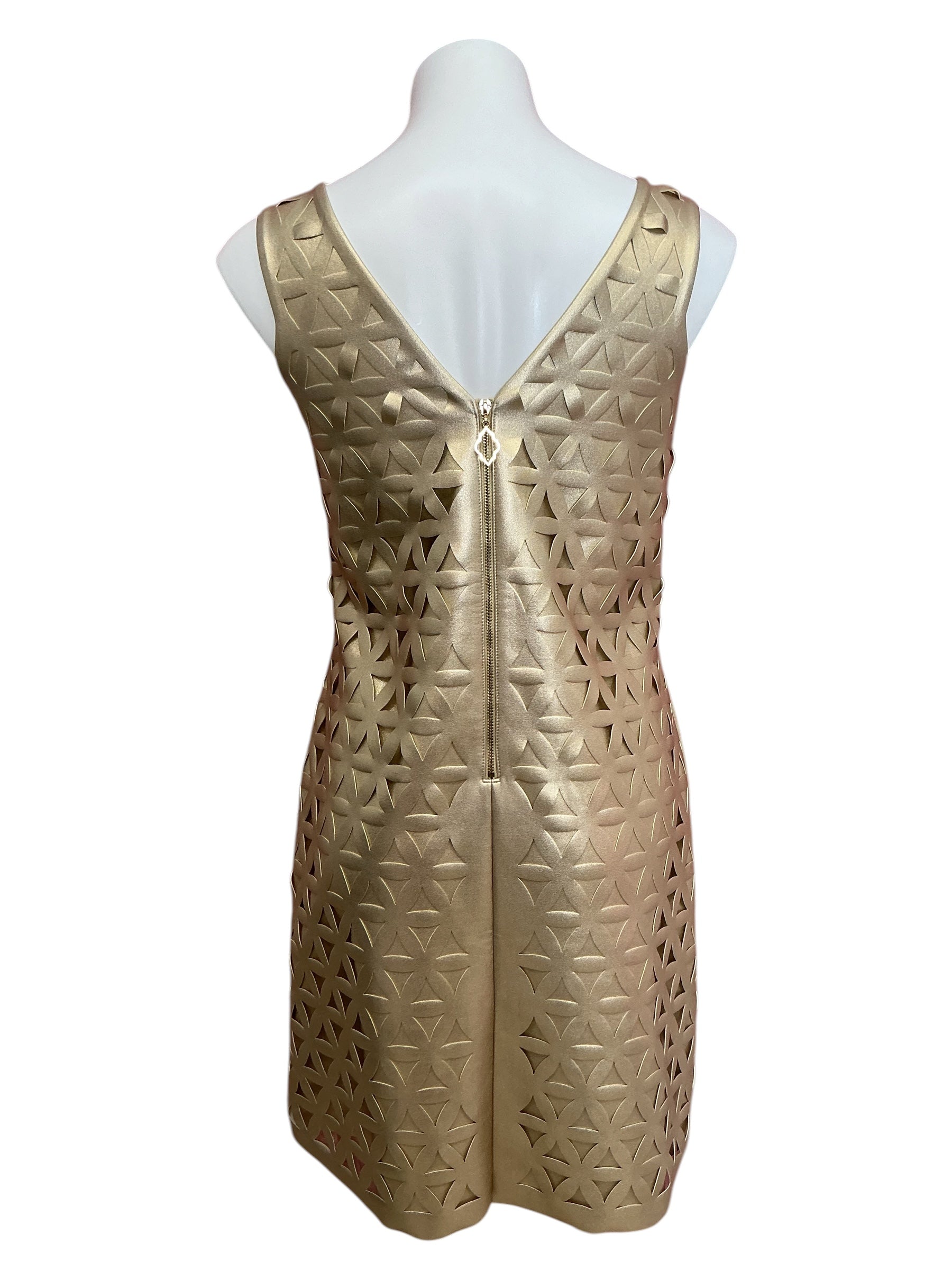 Lilly Pulitzer Mango Shift Dress Gold Metallic Daisy Laser Cut - Size L