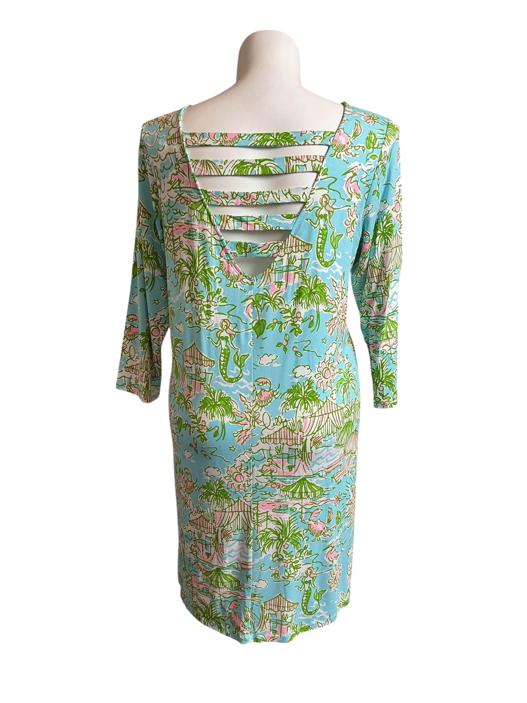Lilly Pulitzer NWT Ophelia Dress 3/4 Sleeve Dress Fresh Water Blue Sunbathers Bliss - Size XXL