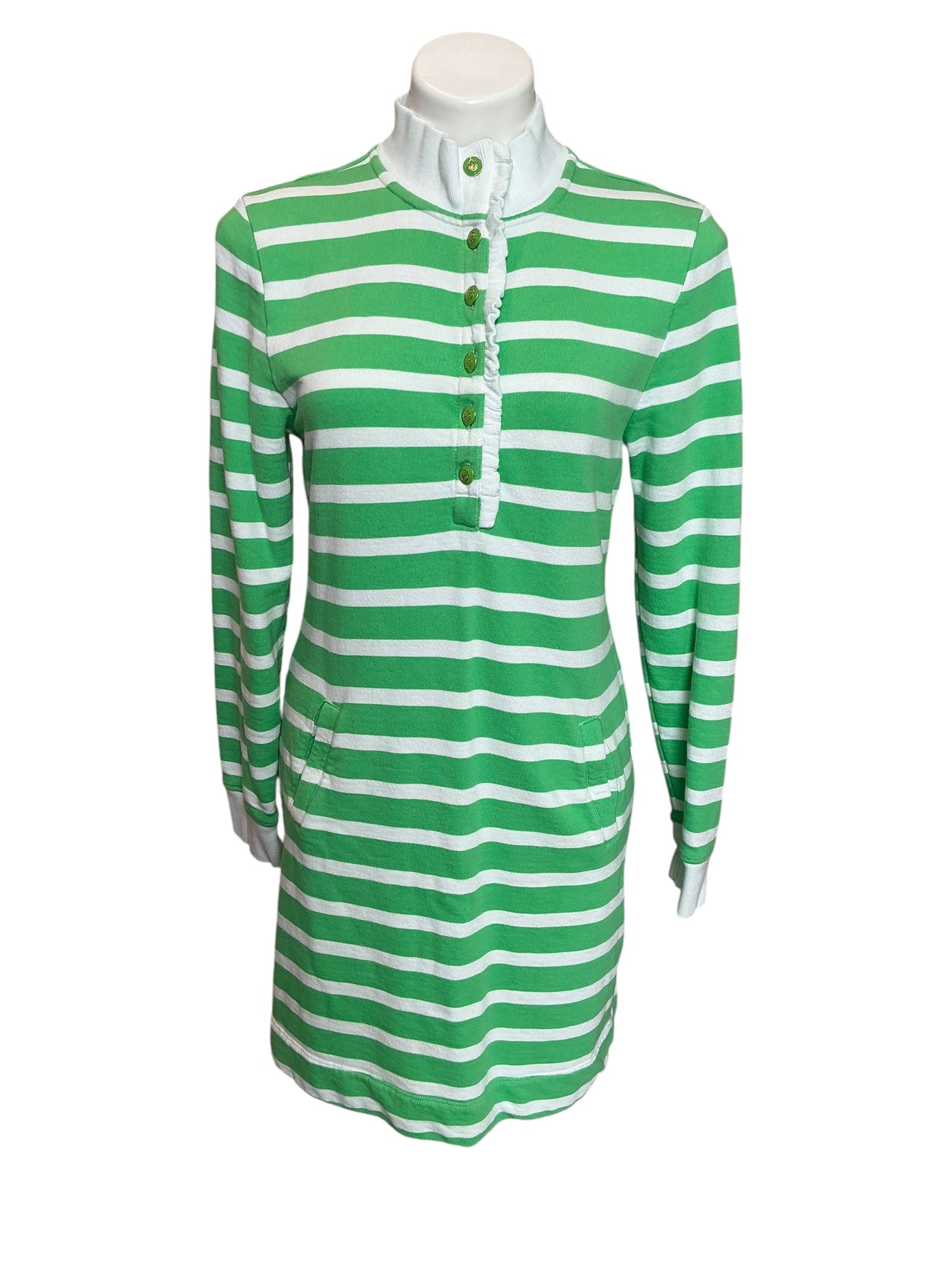 Lilly Pulitzer Evangeline Dress Fauna Green Resort White Stripe - Size M