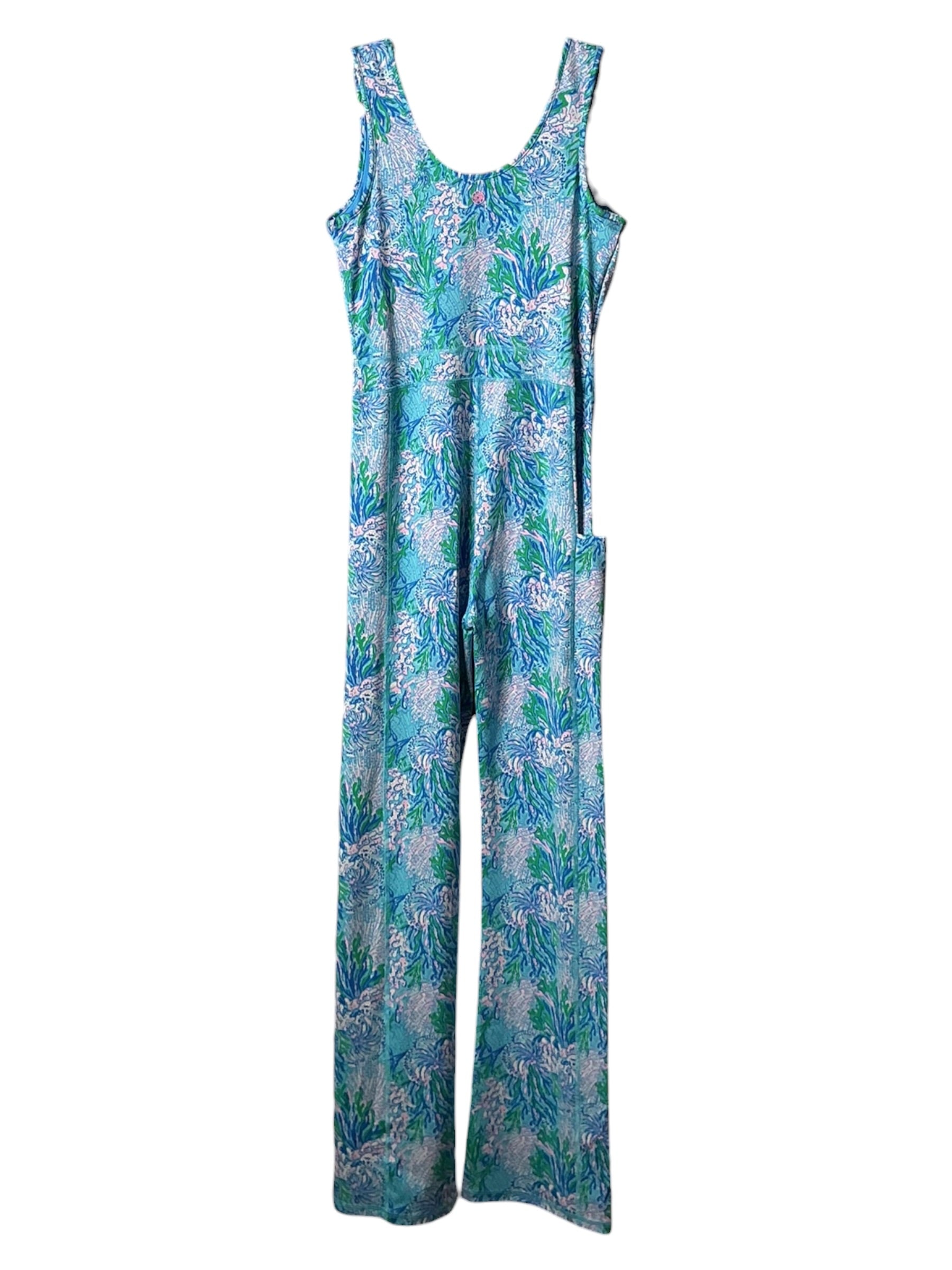 Lilly Pulitzer Luxletic Carpe Vita Flare Jumpsuit Las Olas Aqua Strong Current Sea - Size S