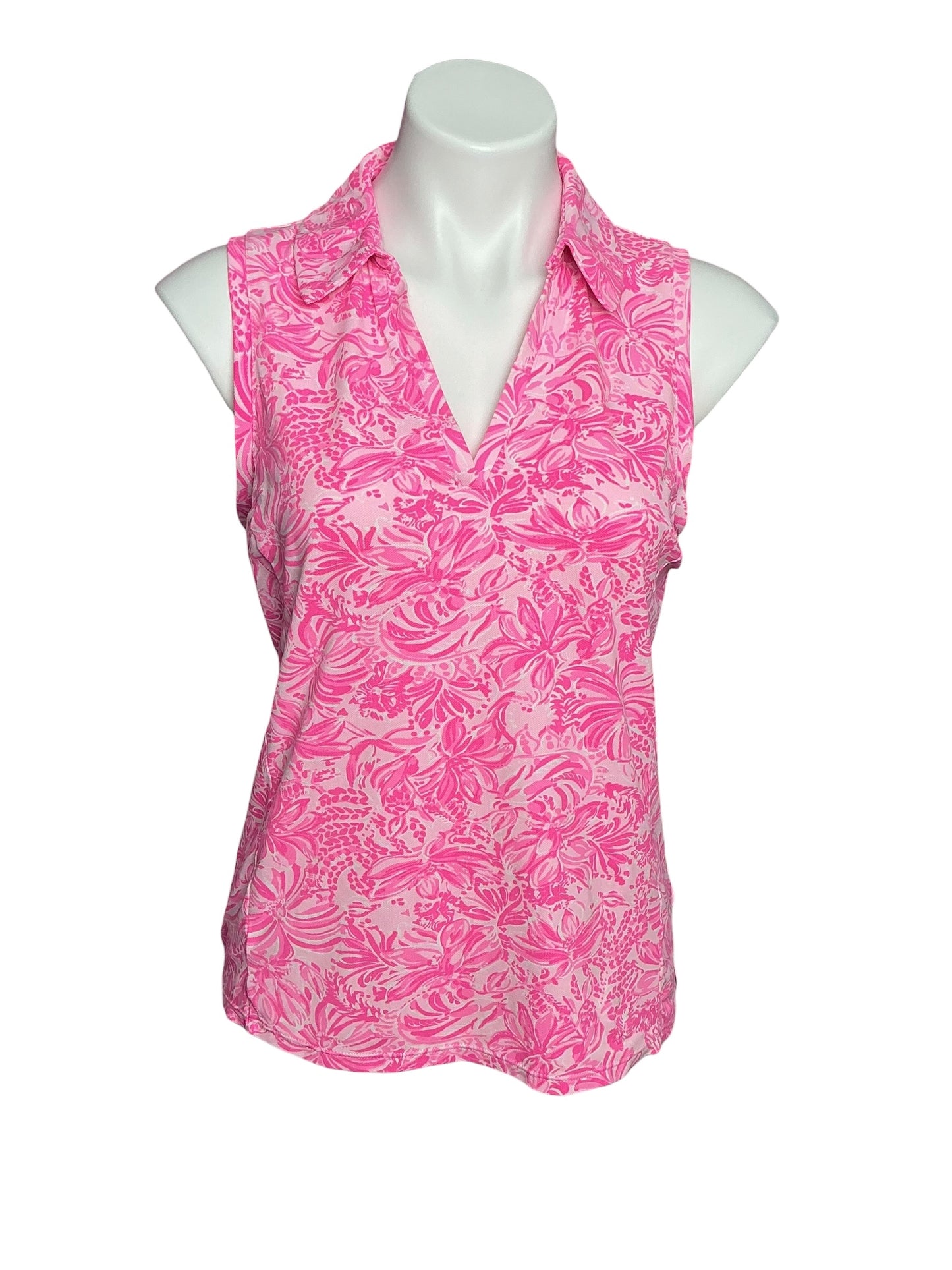 Lilly Pulitzer Imara Polo UPF 50+ Pink Blossom Foxy Llama - Size M
