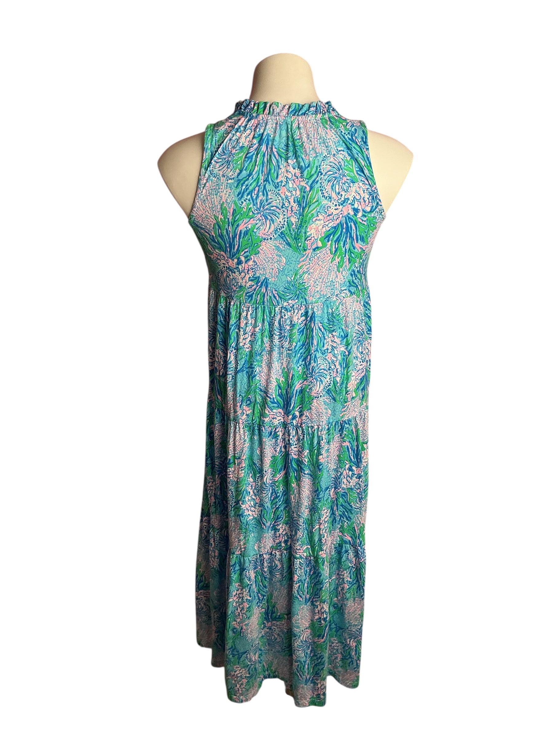 Lilly Pulitzer- Mini Malone Maxi Dress Las Olas Aqua Strong Current Sea Size XL(12-14)