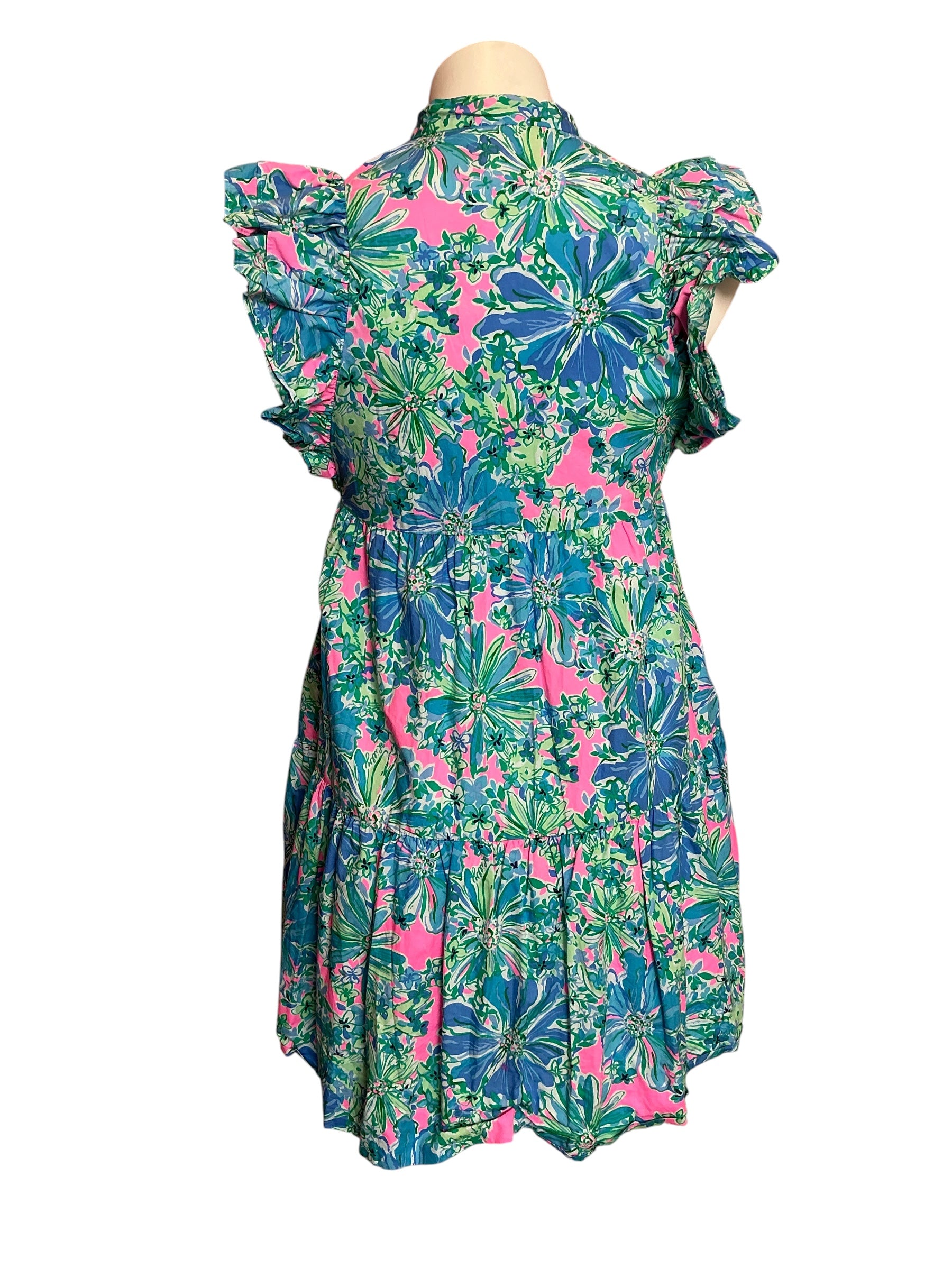 Lilly Pulitzer Aldena Ruffle Sleeve Cotton Dress Soleil Pink Good Hare Day - Size XXS