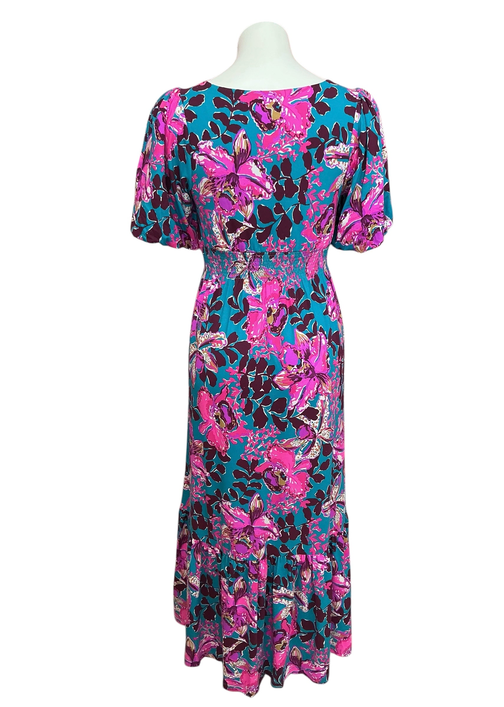 Lilly Pulitzer Holloway Elbow Sleeve Midi Dress Blue Rhapsody Orchid You Not - Size S