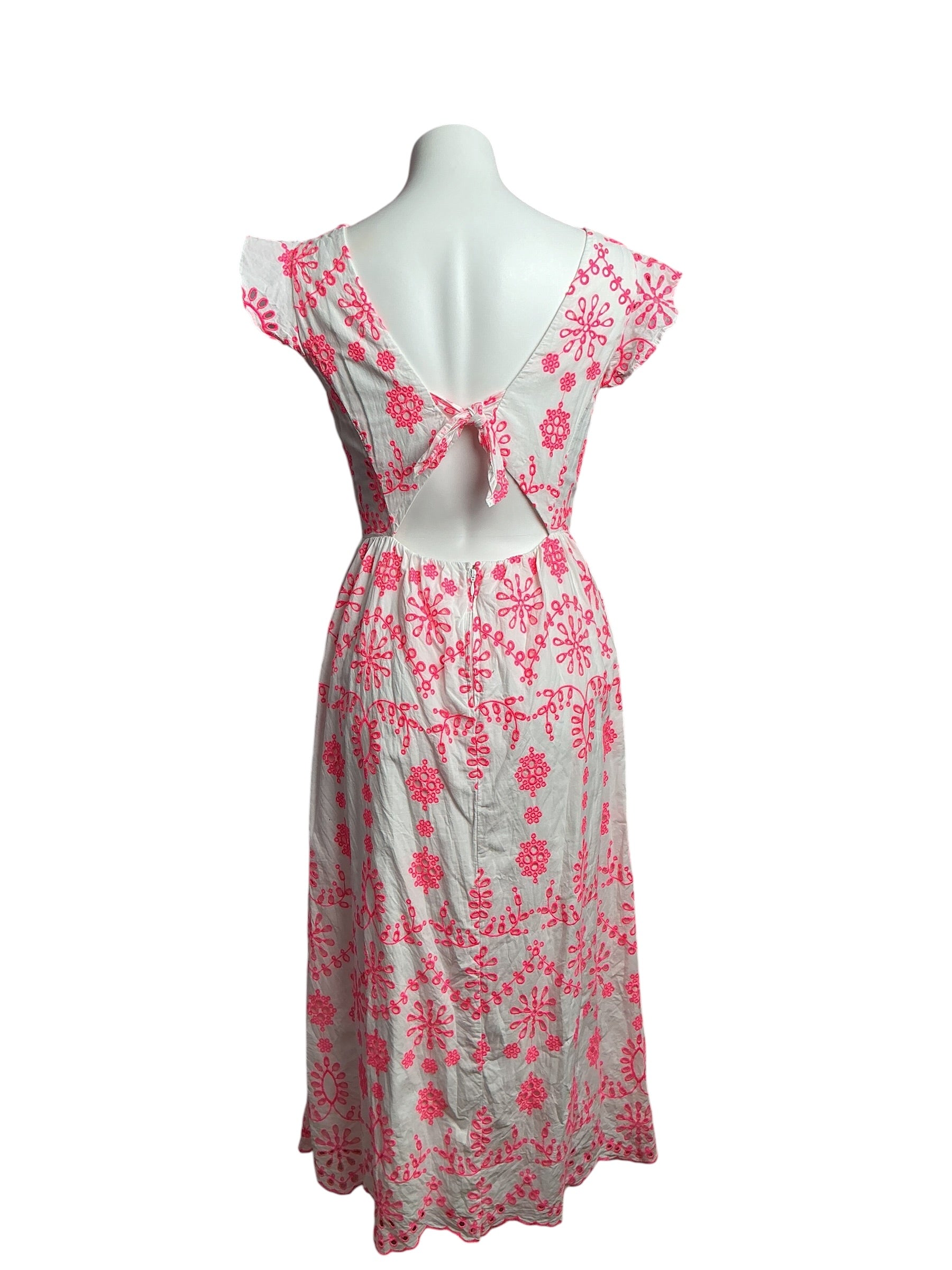 Lilly Pulitzer- Lillyanne Midi Dress Karmic Coral Neon Engineered Eyelet Size 4