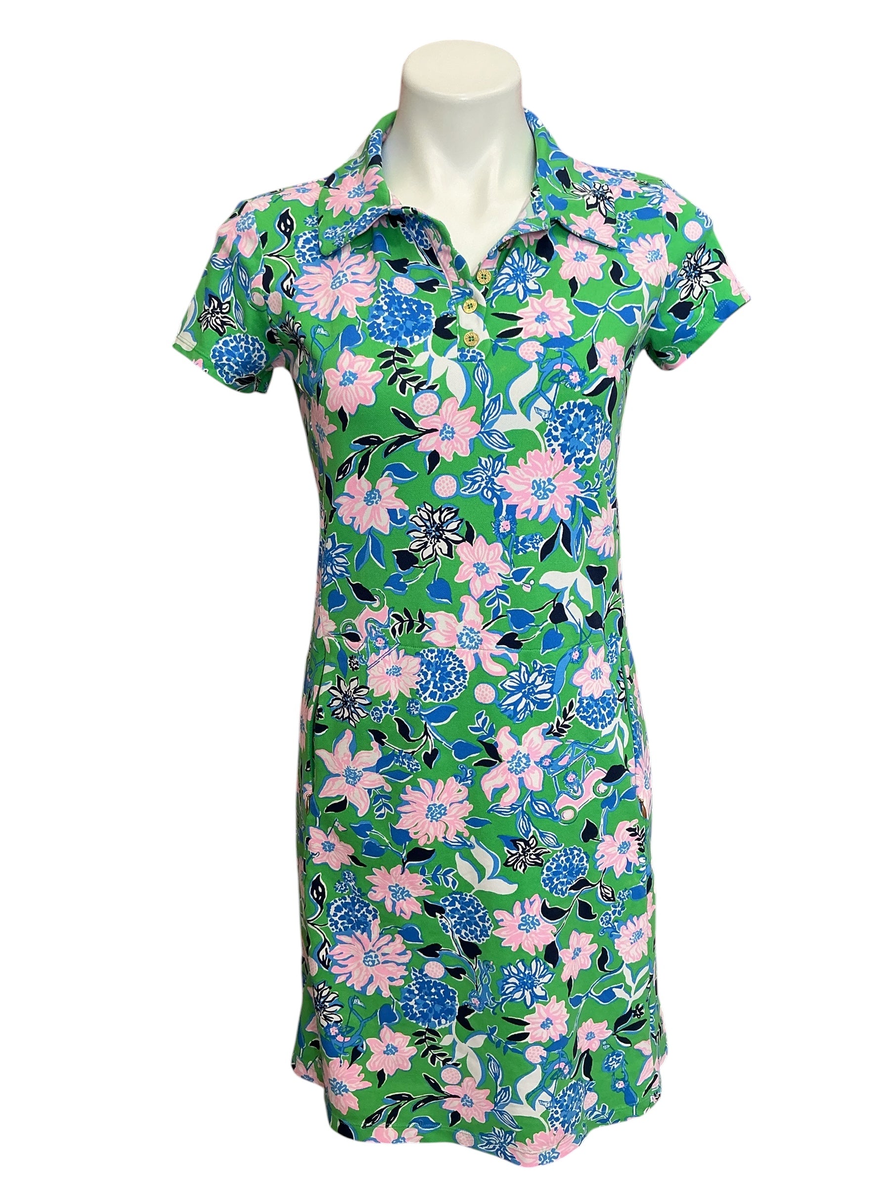 Lilly Pulitzer Luxletic UPF 50+ Frida Scallop Polo Dress Spearmint Golf Til You Drop - Size S