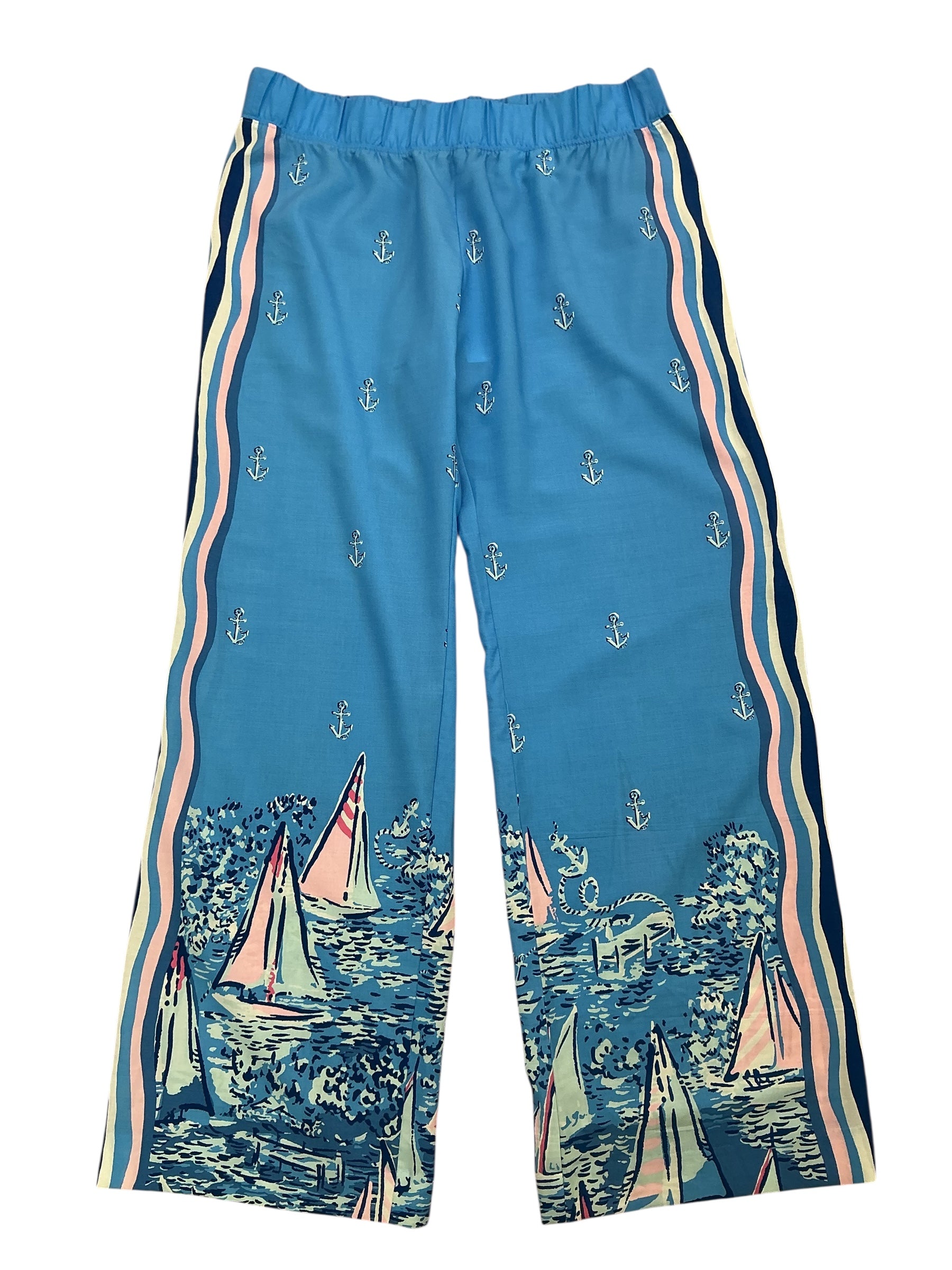 Lilly Pulitzer NWT Bal Harbour Palazzo Pants Lunar Blue A Lil Nauti Engineered - Size L