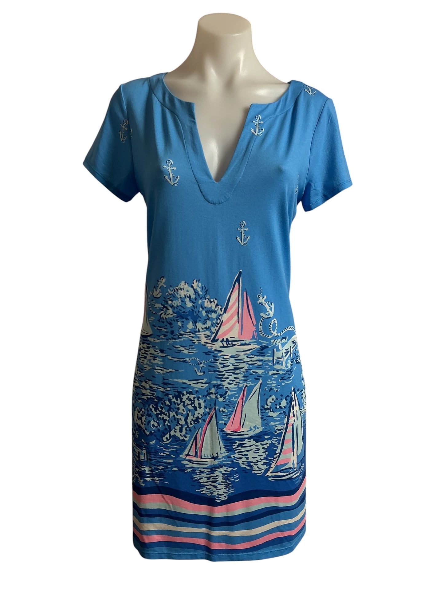 Lilly Pulitzer NWT UPF 50+ Sophiletta Short Sleeve Dress Lunar Blue A Lil Nauti Engineered - Size M
