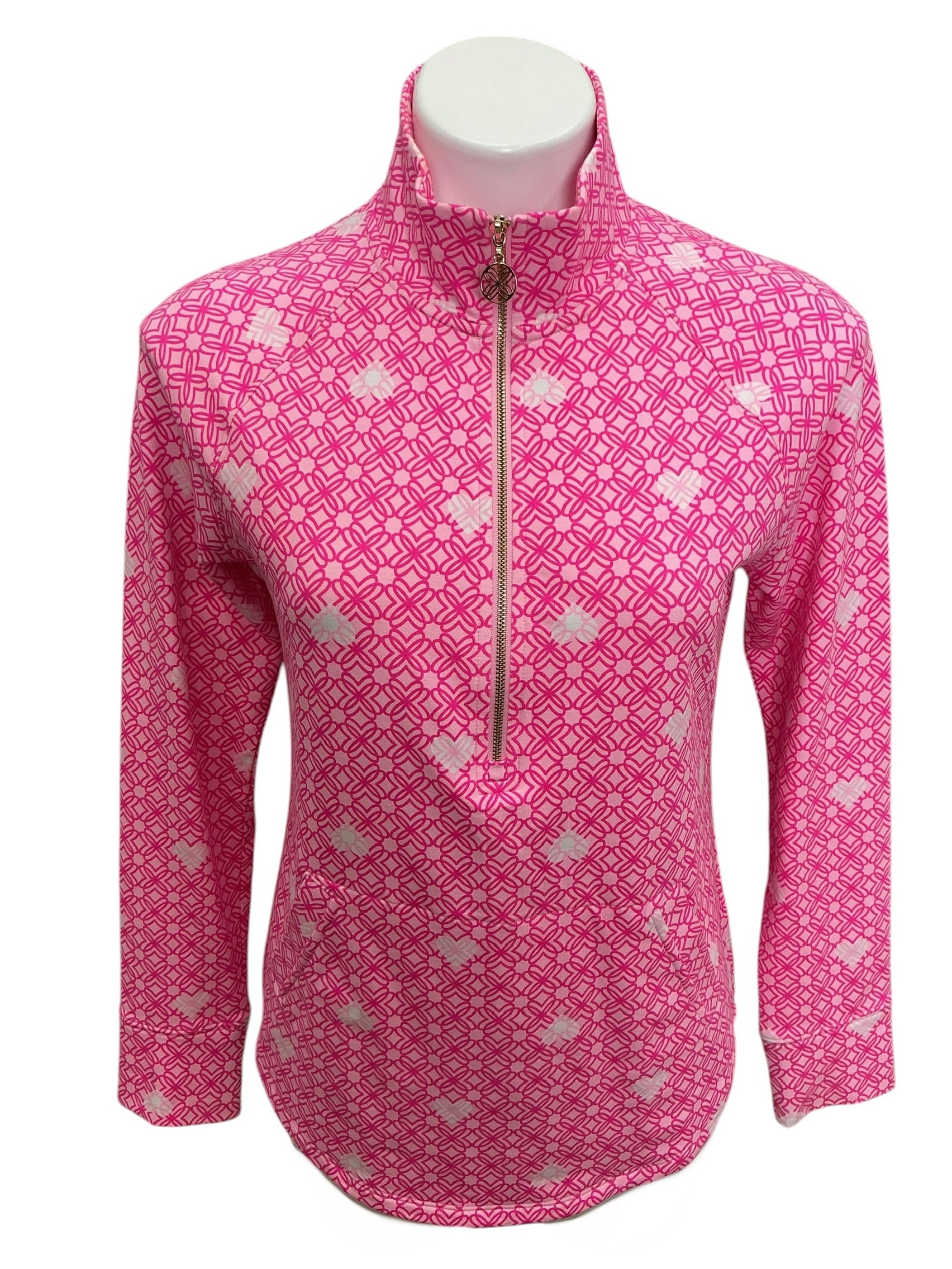 Lilly Pulitzer UPF 50+ Skipper Popover Passion Fruit Pink Fluttering Hearts - Size XS