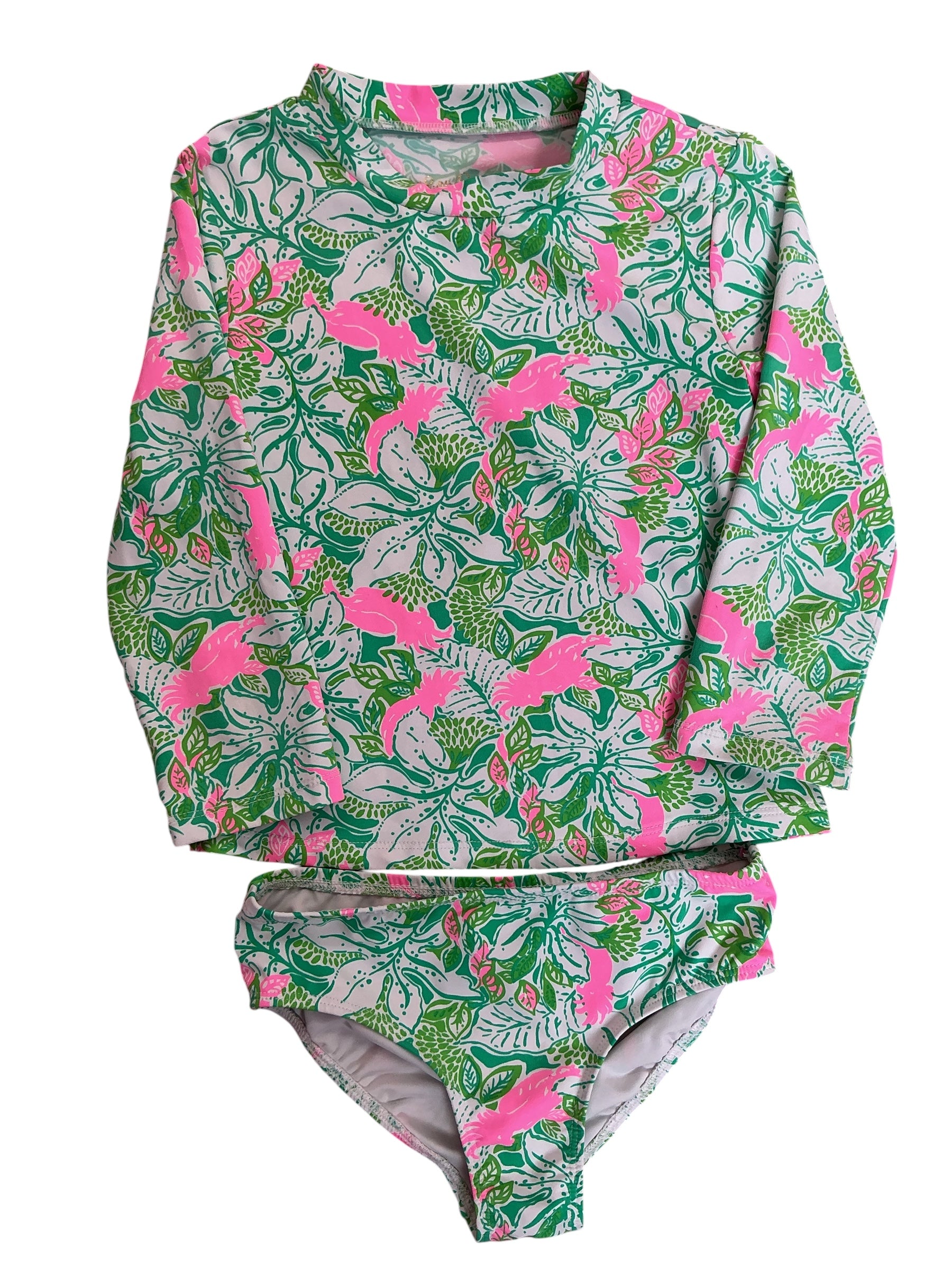 Lilly Pulitzer Girls Kids Bobby Rashguard 2PC Set Botanical Green Just Wing It - Size 6