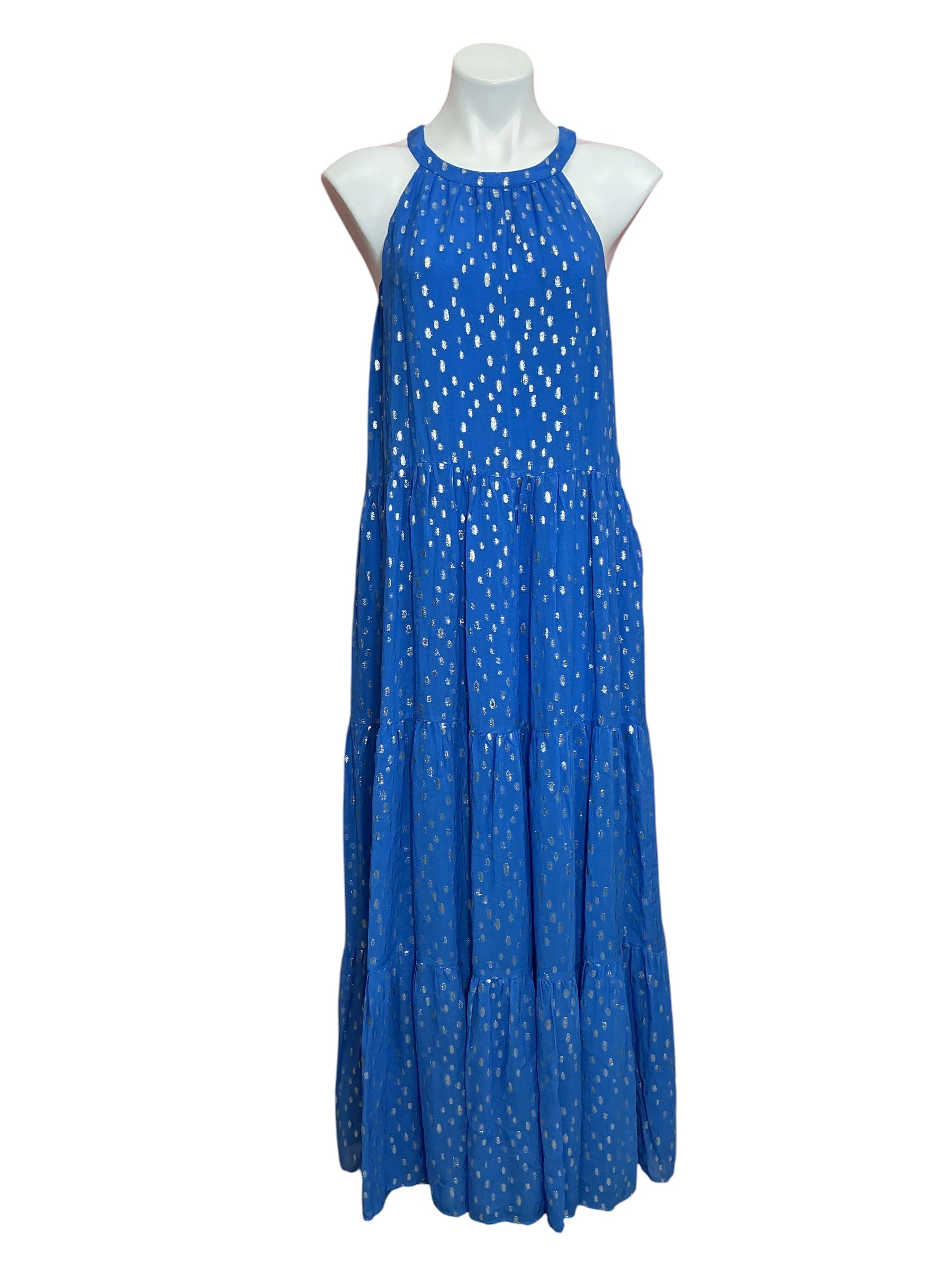 Lilly Pulitzer NWT Beccalynn Maxi Dress - Boca Blue Viscose Metallic Clip - Size L