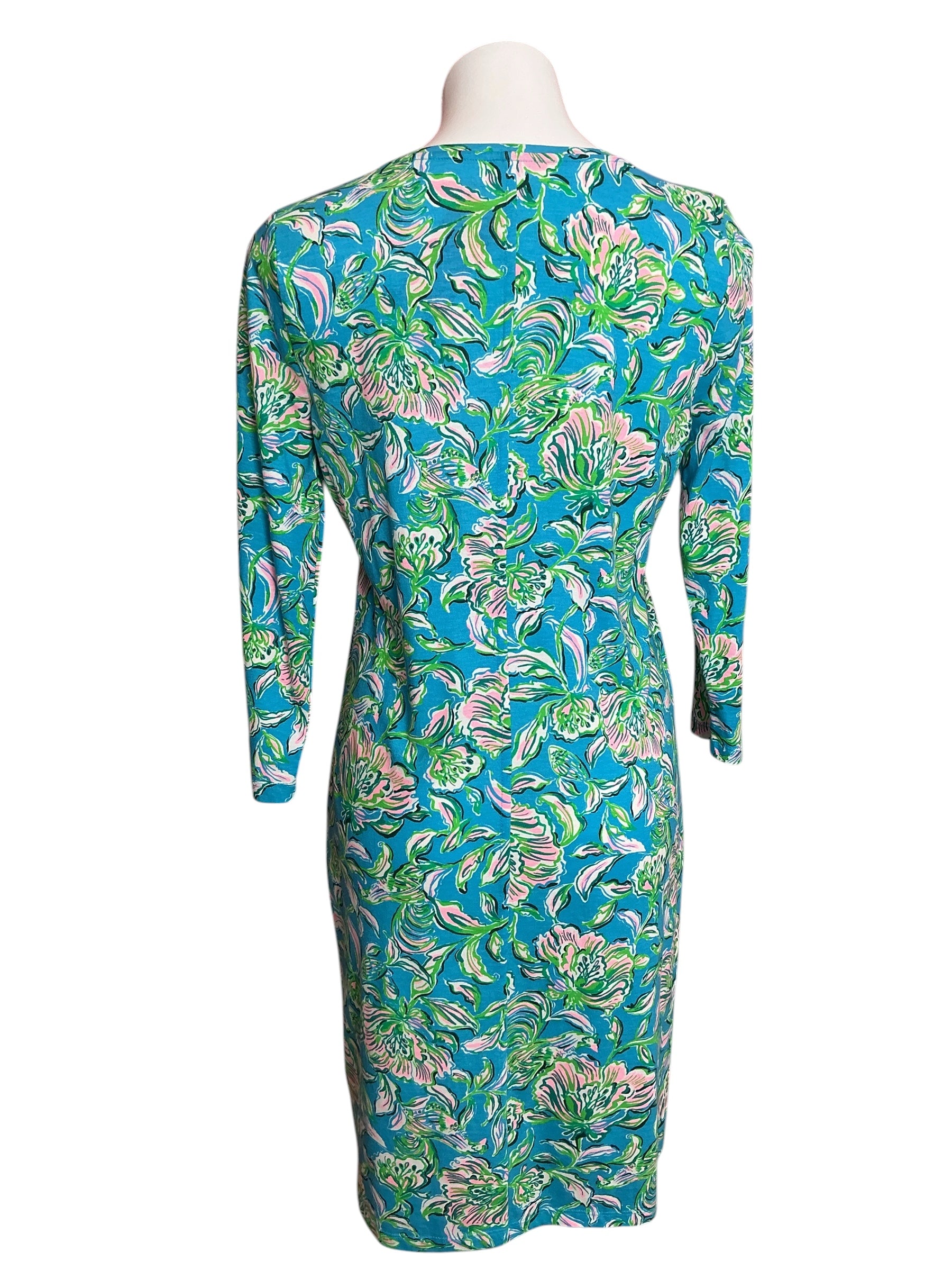 Lilly Pulitzer Tessa 3/4 Sleeve V-Neck Dress Cumulus Blue Chick Magnet - Size M