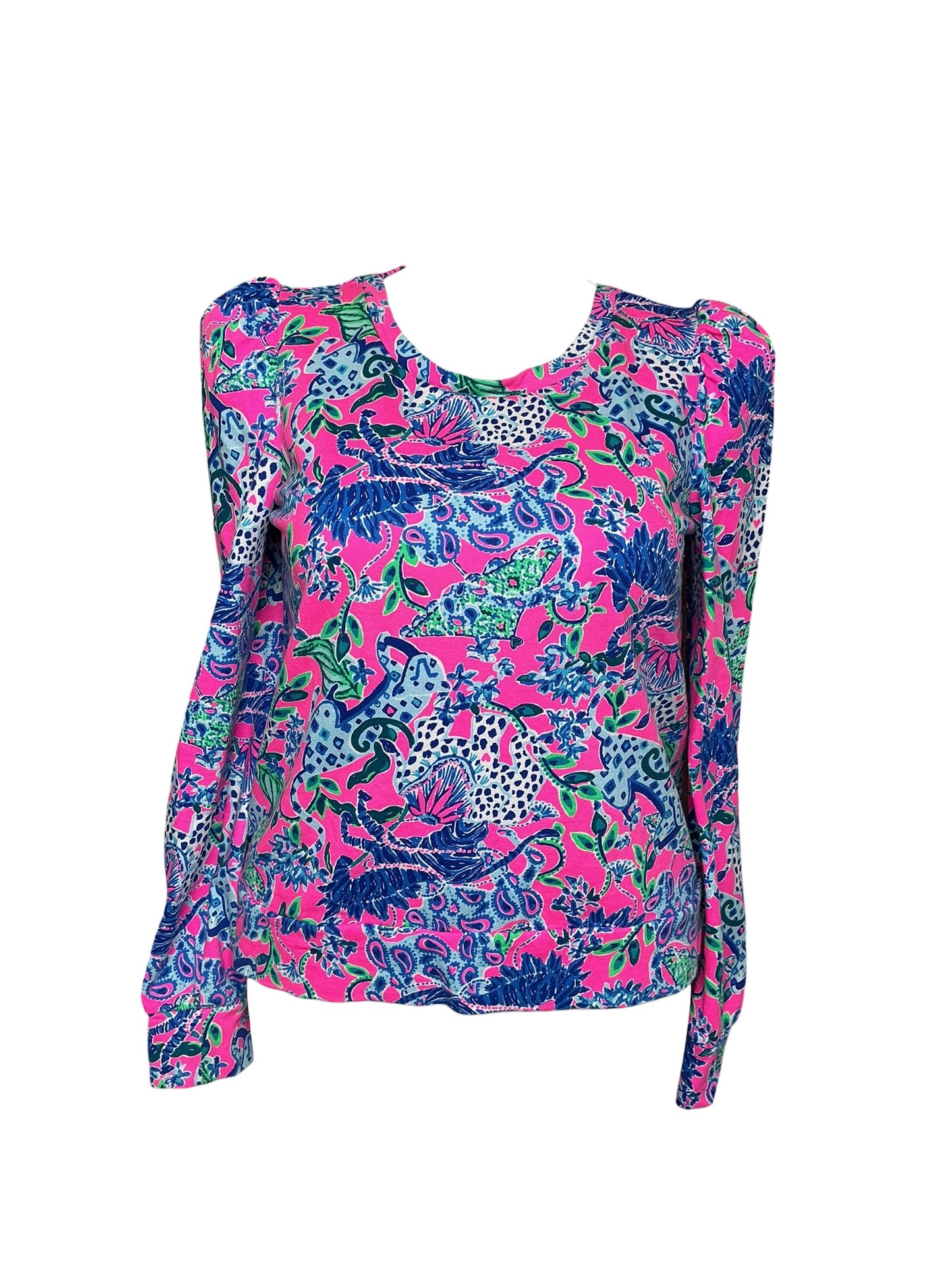 Lilly Pulitzer Jansen Sweatshirt - Plumeria Pink Untamed Hearts - Size L