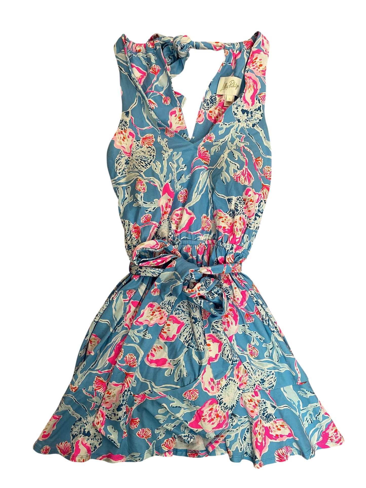 Lilly Pulitzer Camri Halter Romper Blue Peri Shell Me Something - Size S