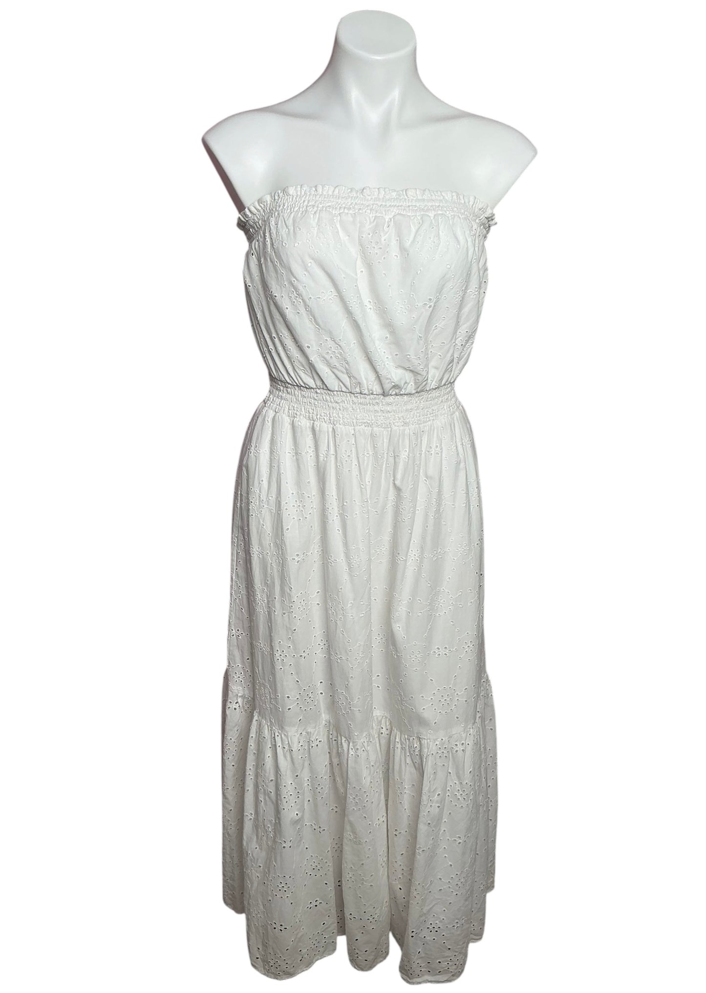 Lilly Pulitzer Nikole Strapless Eyelet Midi Dress Resort White Tidepool Eyelet - Size M