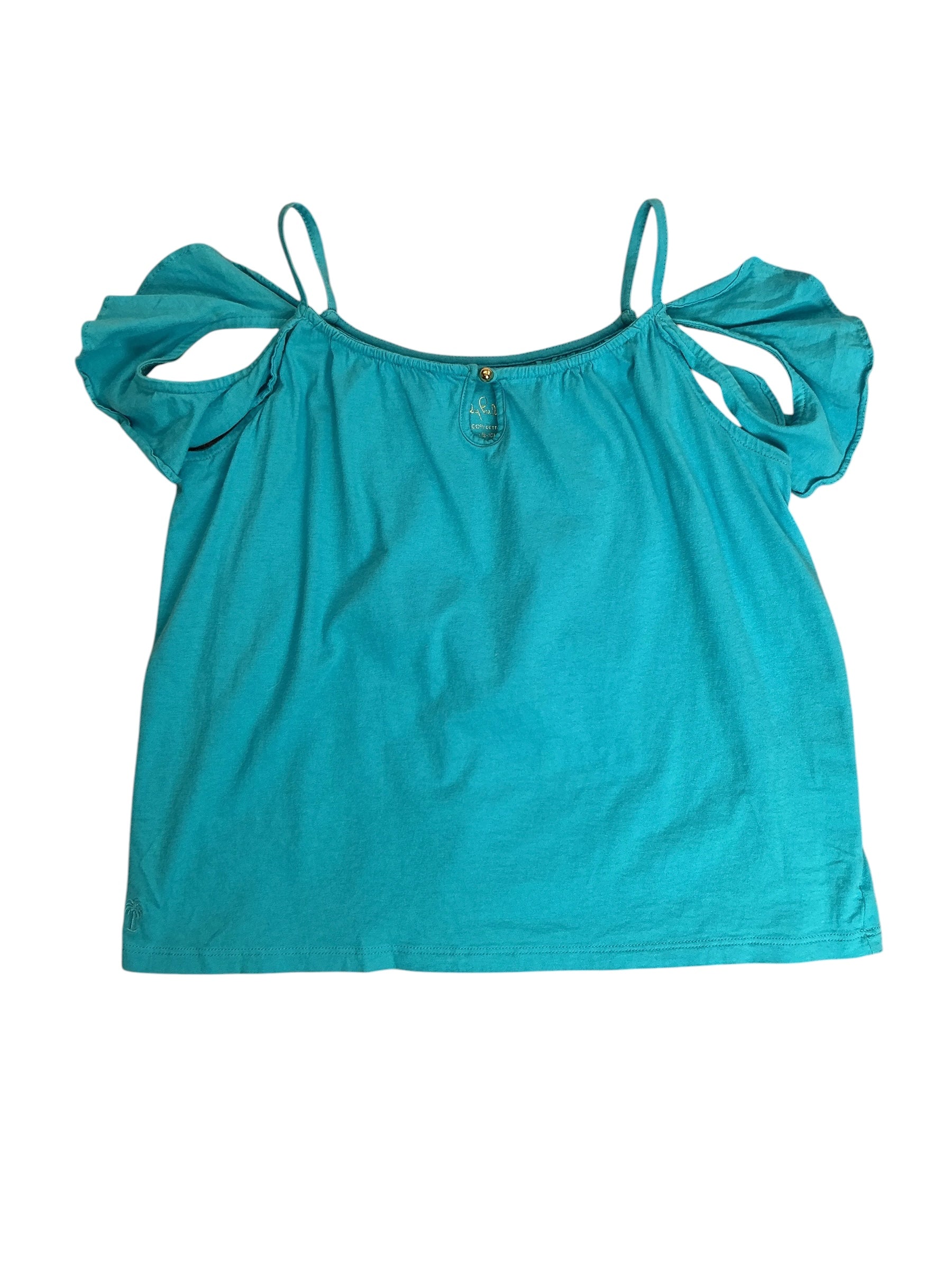 Lilly Pulitzer Kids Girls Layne Knit Cold Shoulder Top Sparkling Blue - Size L 8-10