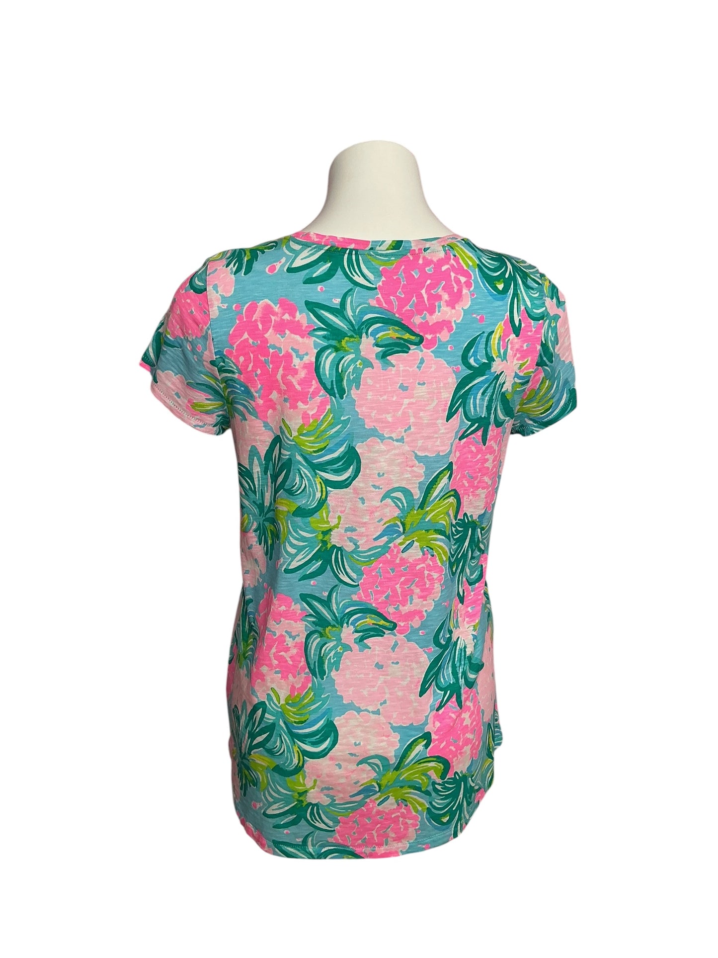 Lilly Pulitzer Etta V-Neck Top Blue Ibiza Pineapple Shake - Size S