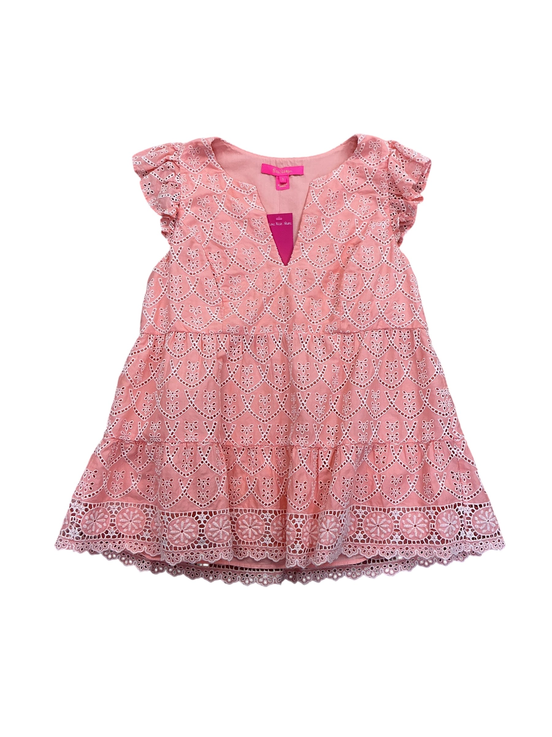 Lilly Pulitzer Keila Eyelet Top Peach Hyacinth Floral Arch - Size 2