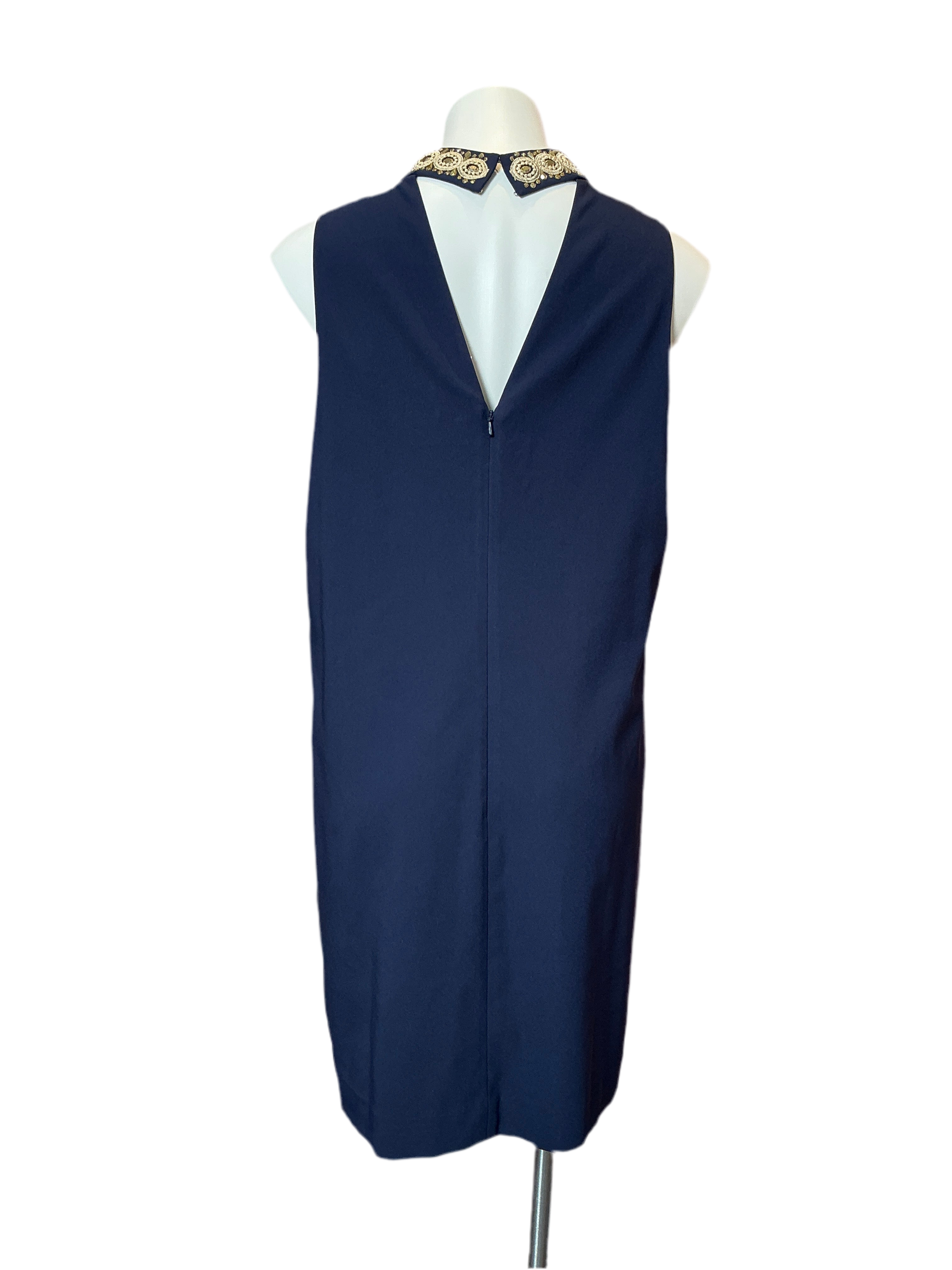 Lilly Pulitzer Brandi Shift Dress Navy Blue Beaded Collar Cutout Event - Size Unsure Approx 14