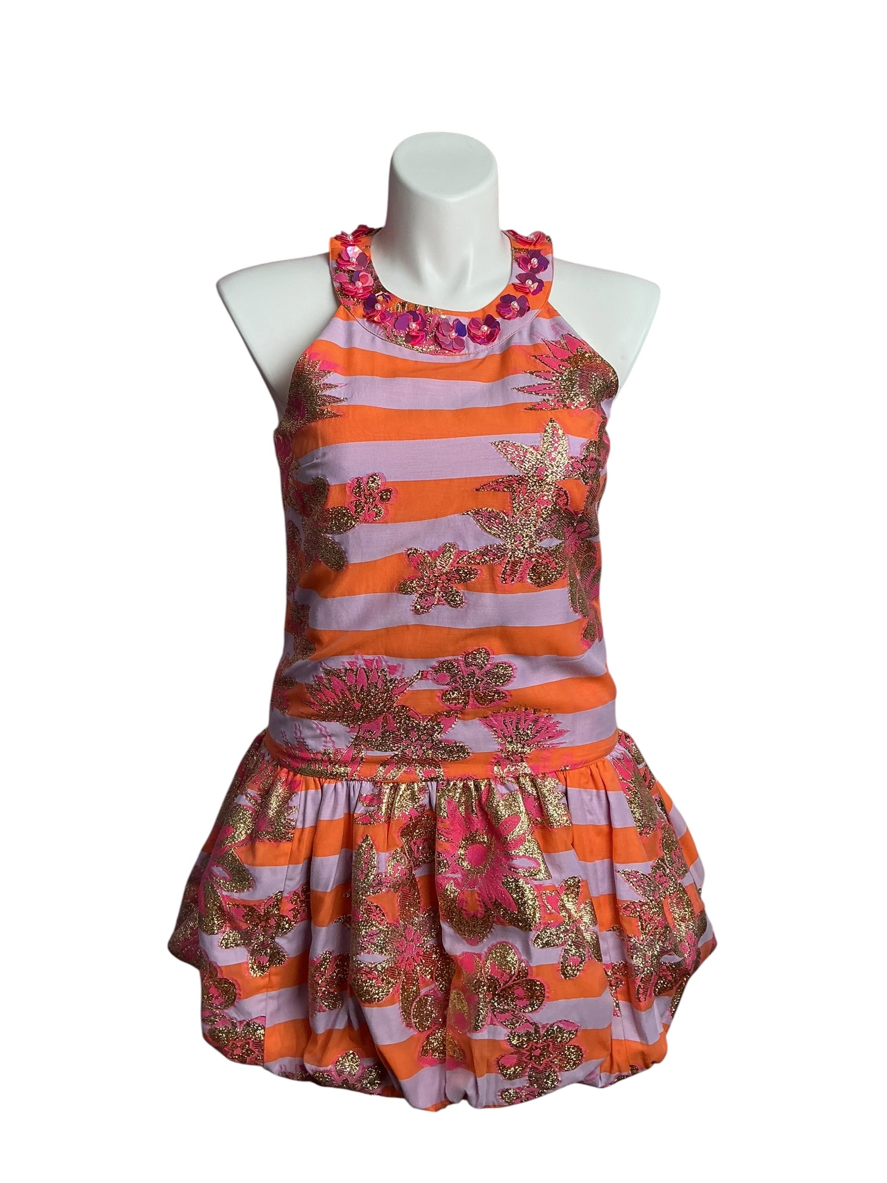 Lilly Pulitzer- NWT Ashlynn Dress Papaya Metallic Floral Stripe Size 10