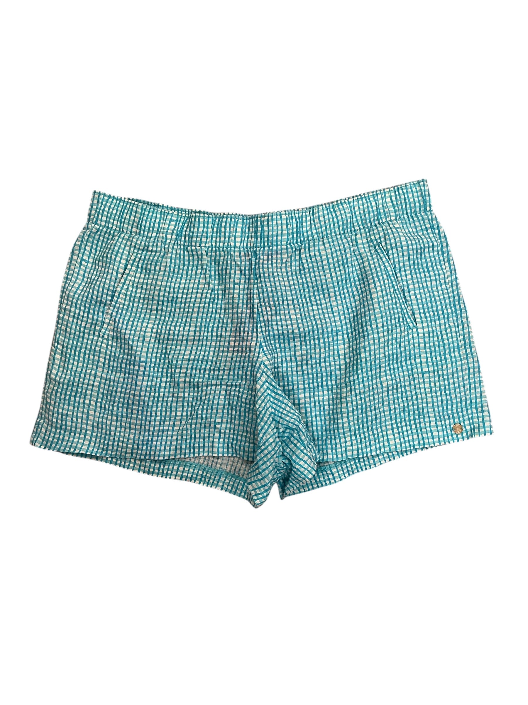 Lilly Pulitzer Lilo Linen Shorts Seabreeze Blue Along The Same Line - Size XL