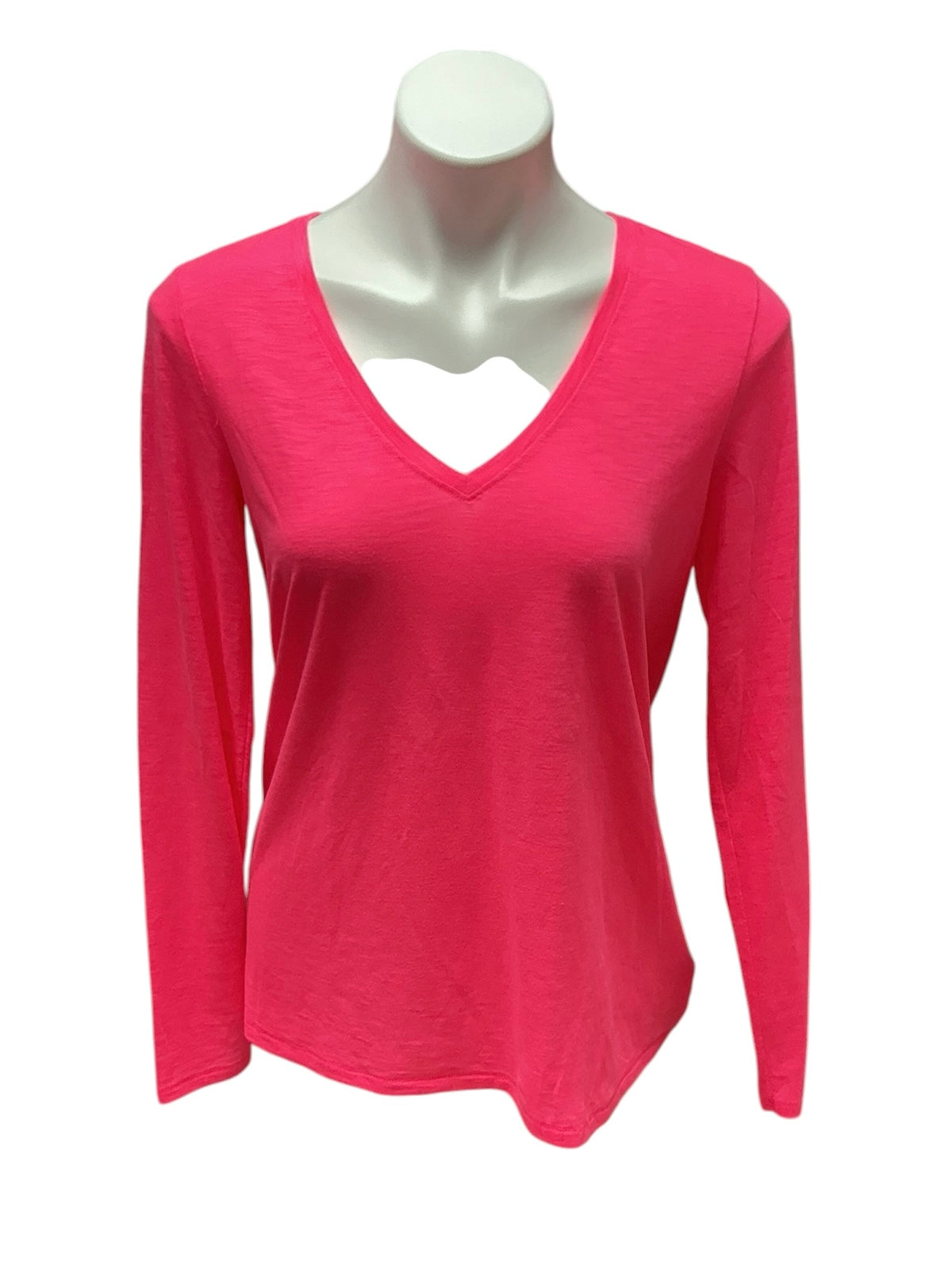 Lilly Pulitzer Etta Slub V Neck Tee Neon Pink - Size S