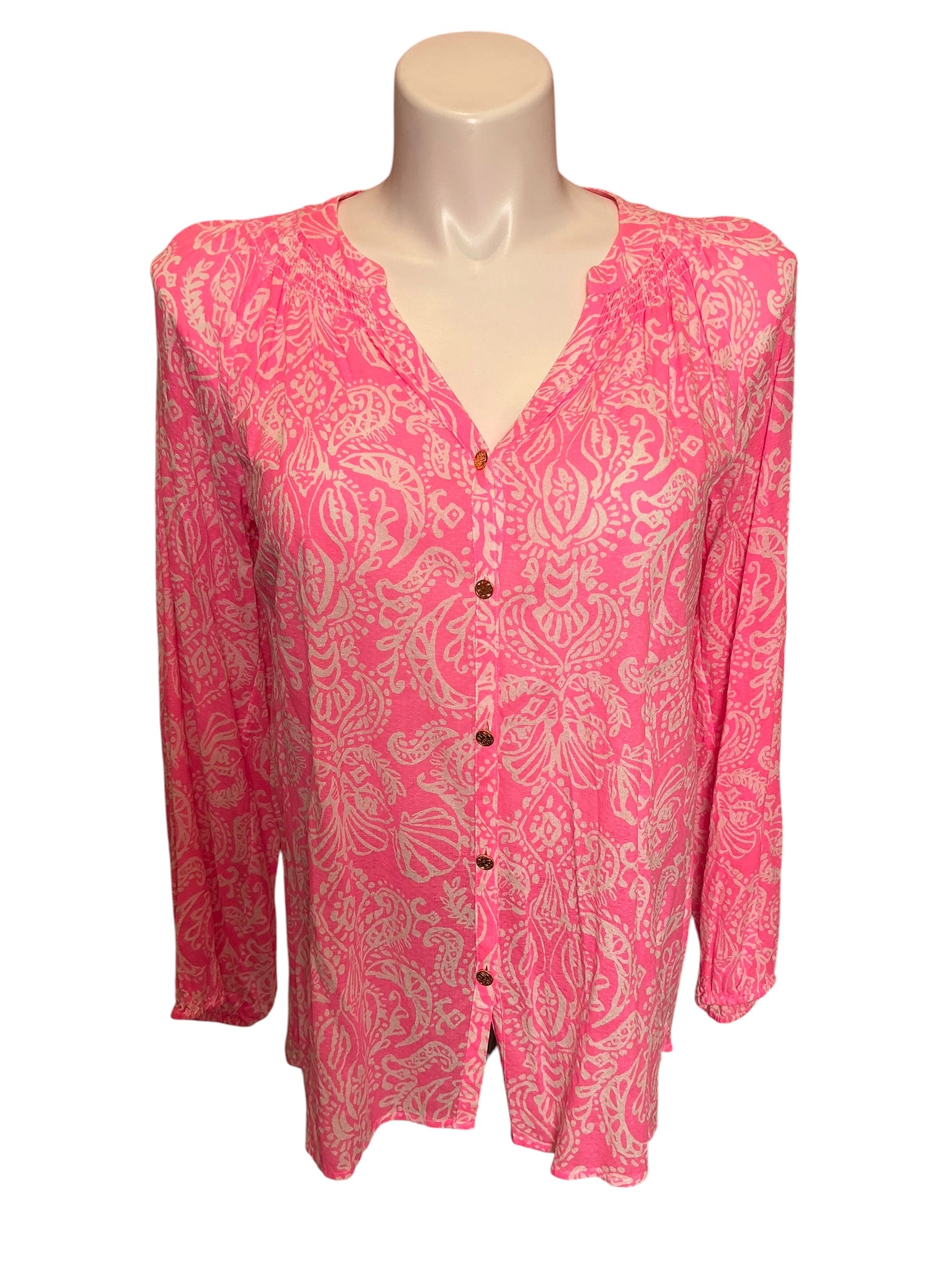 Lilly Pulitzer Elsa Top Pink Blossom Foxy Llama - Size L