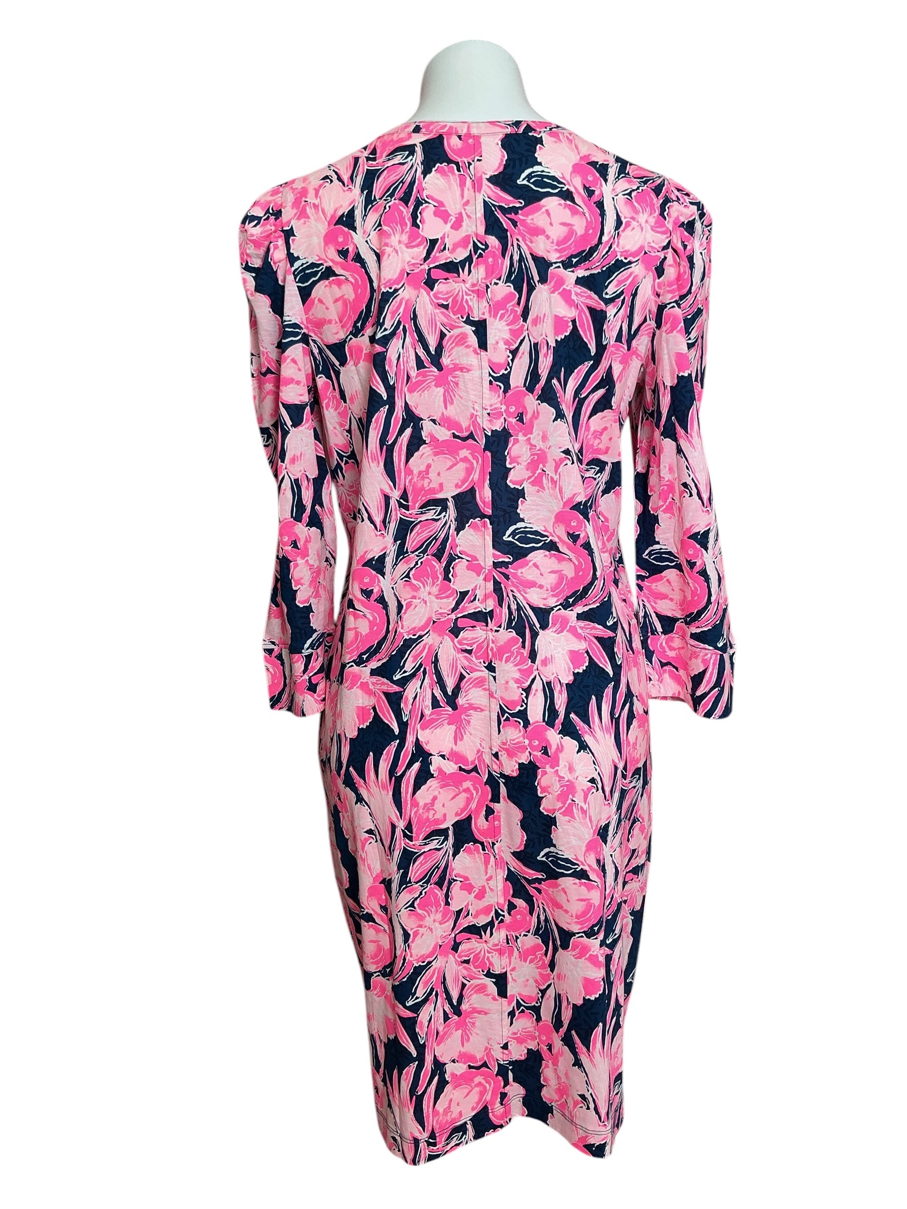 Lilly Pulitzer Marlie 3/4 Sleeve Dress Inky Navy Flamingle - Size L