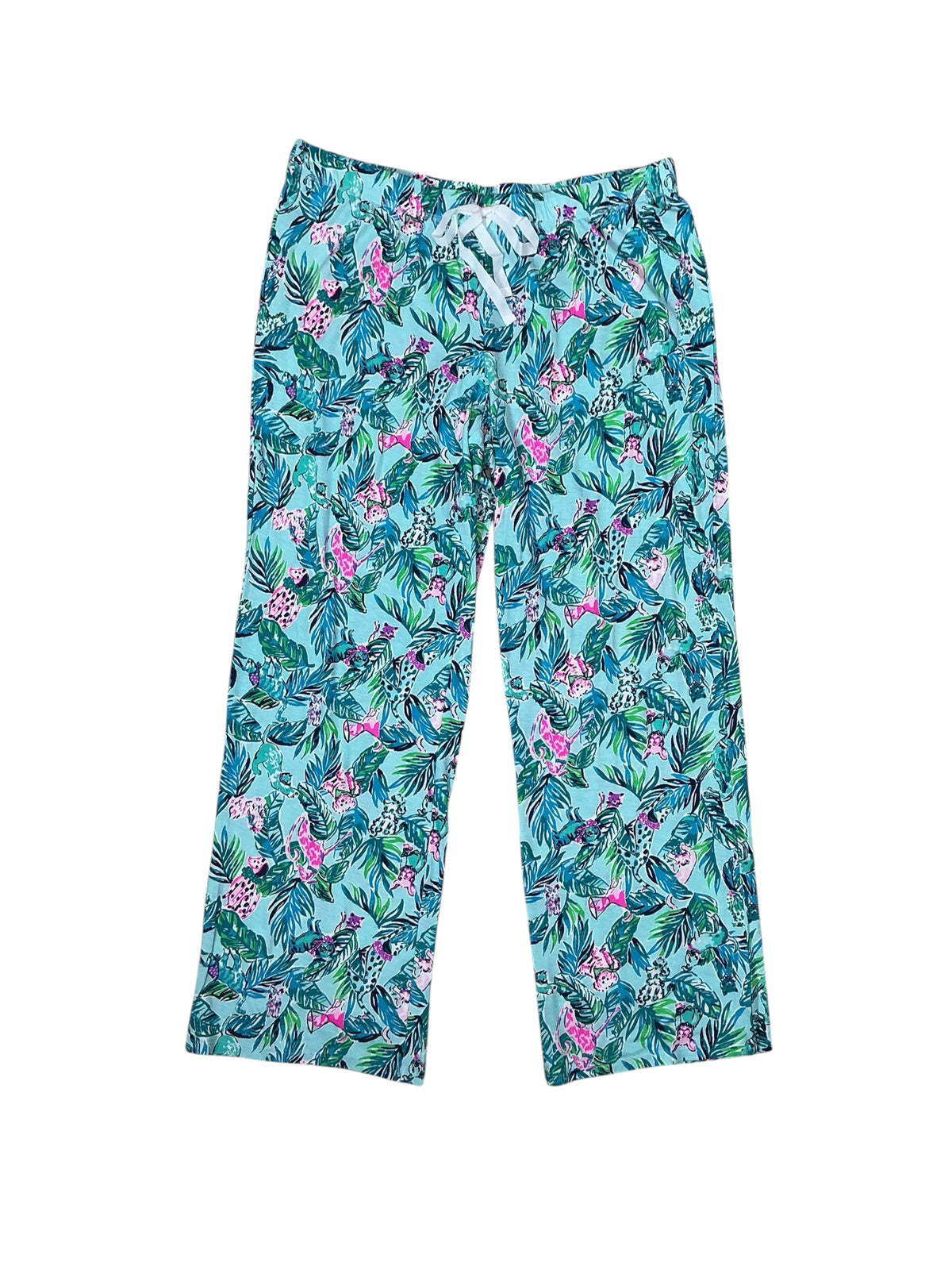 Lilly Pulitzer NWT PJ Knit Pants Seasalt Blue Barking of the Palm Tree - Size L