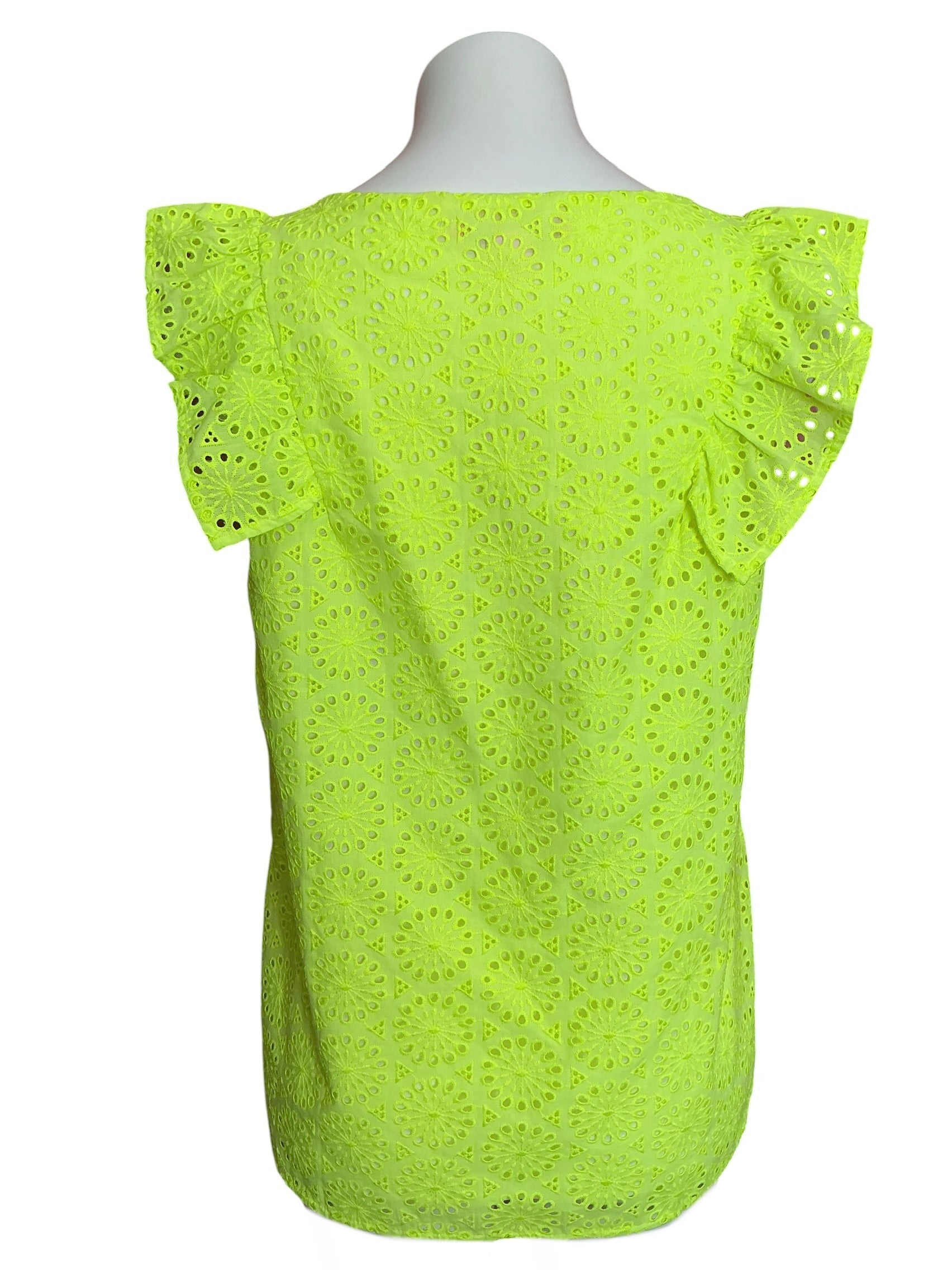 Lilly Pulitzer Lina Eyelet Top Neon Pear Yellow Sunburst - Size L