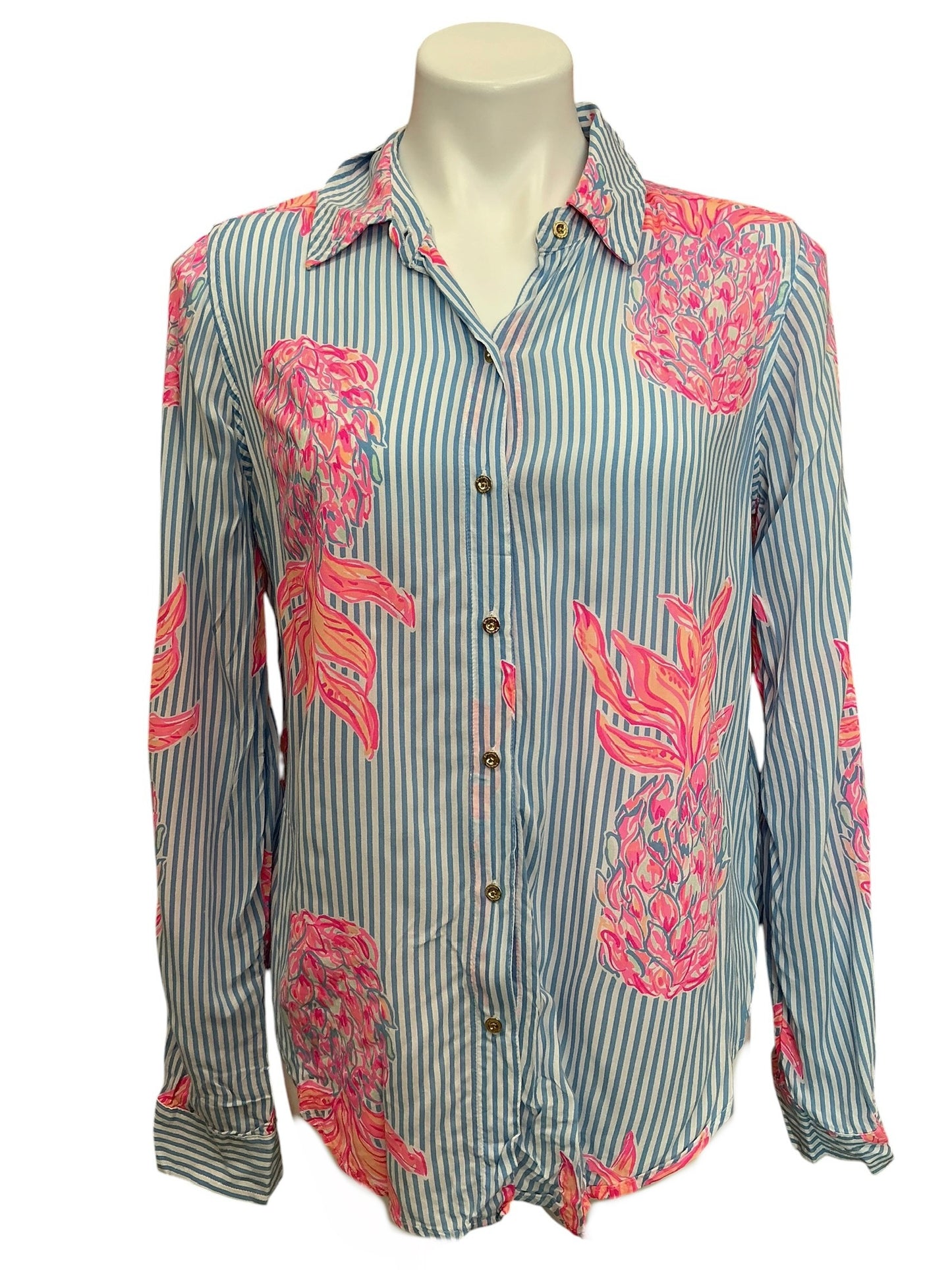 Lilly Pulitzer Sea View Button Down Top Blue Peri Rum Swizzle - Size S