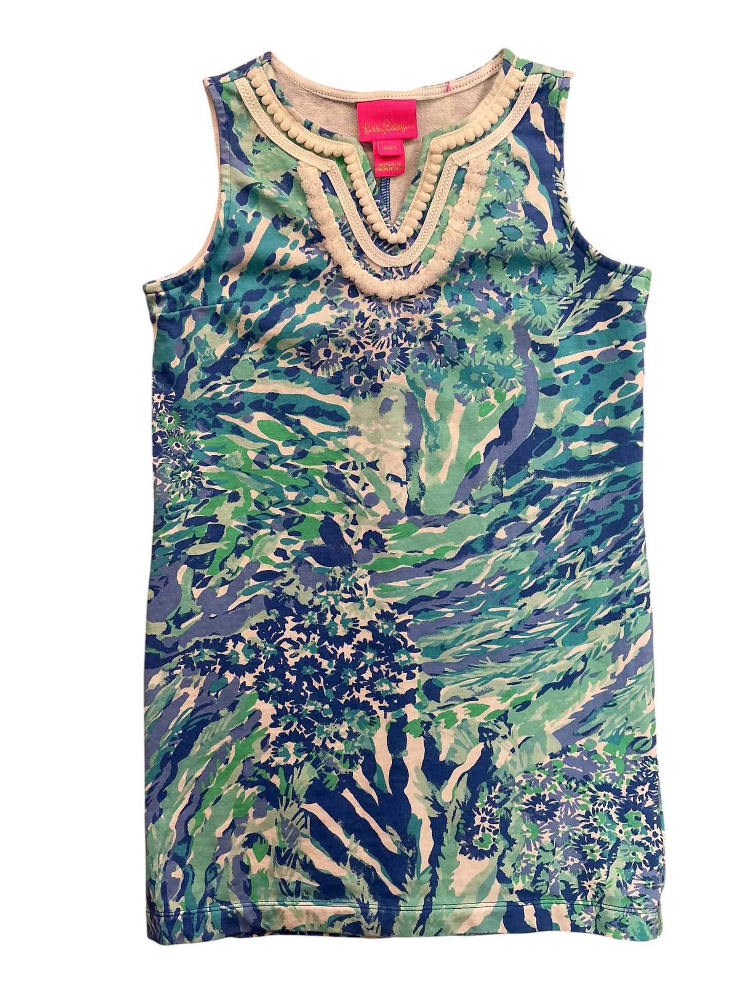 Lilly Pulitzer Kids Girls Mini Harper Shift Dress Blue Haven Hey Hey Soleil - Size M 6-7