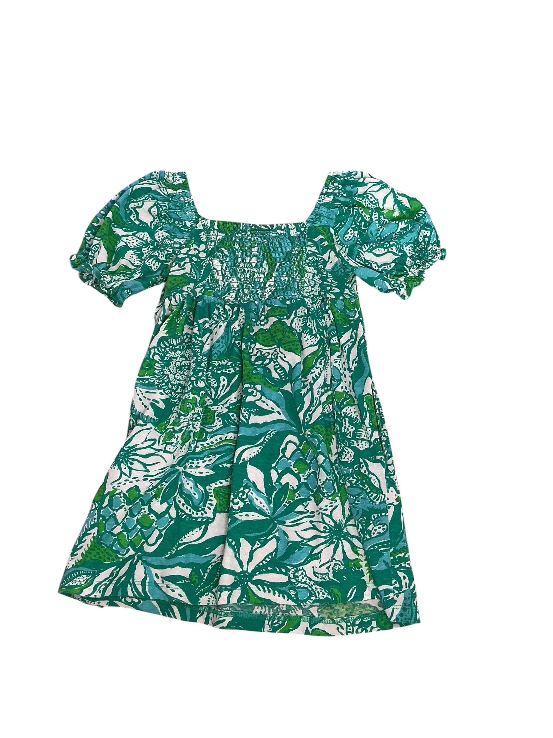 Lilly Pulitzer Girls Mini Delaney Dress Botanical Green Safari Sangria - Size XS