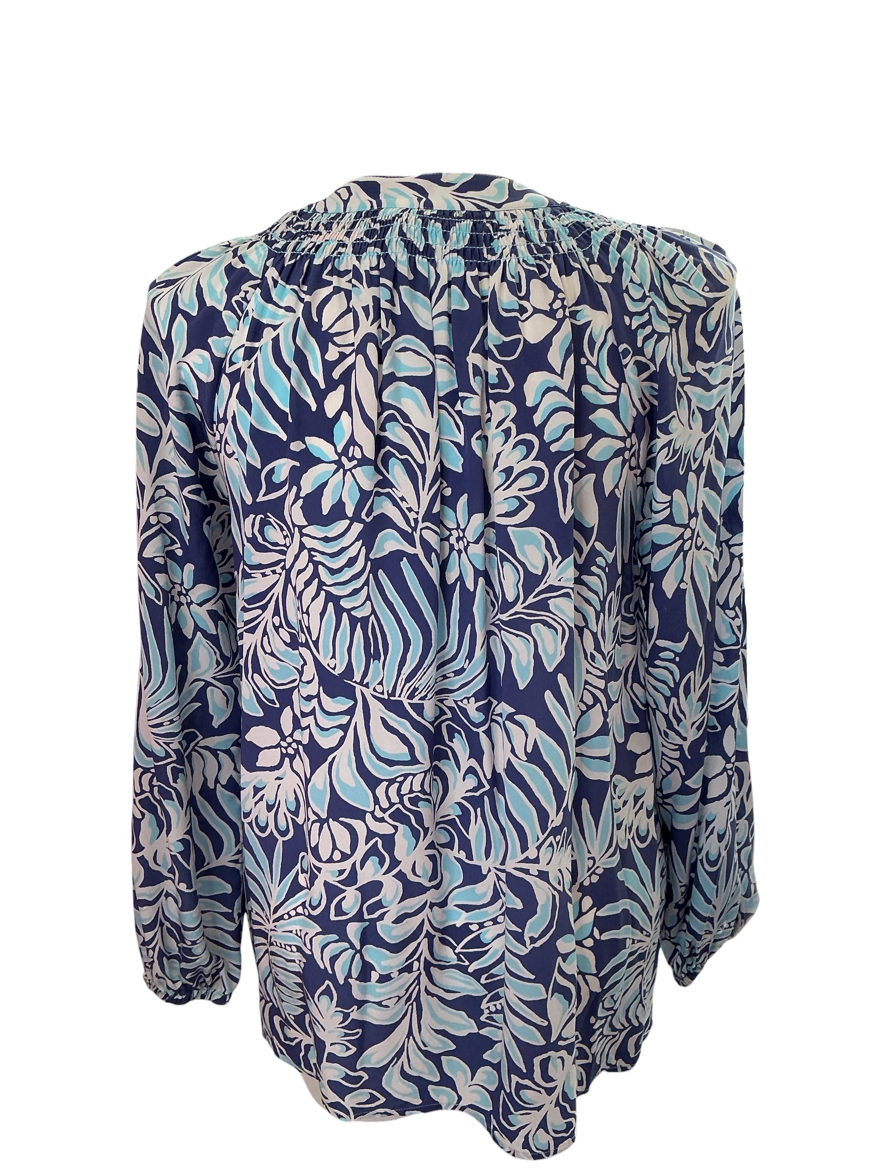 Lilly Pulitzer Elsa Silk Top - Sapphire Pool Summer Shorelines - Size XL